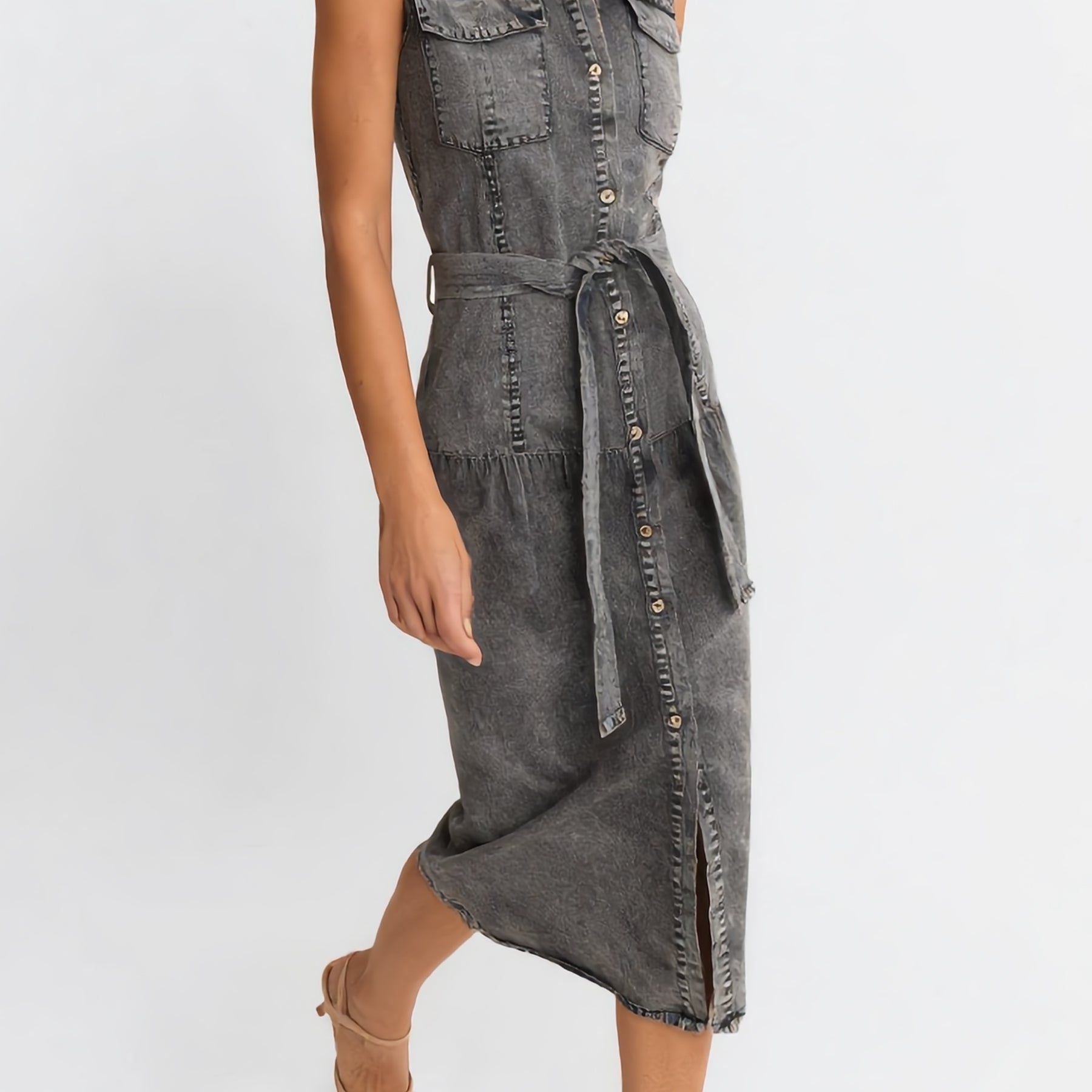 YES ZEE Abito Donna Lungo Denim Con Cintura ART. 01A433