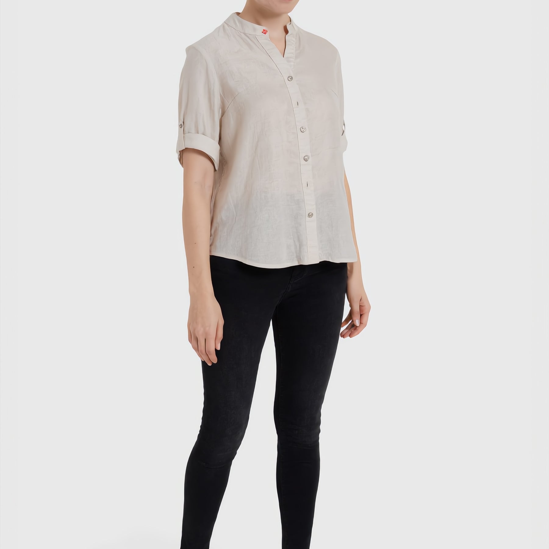 YES ZEE Camicia Donna Lino Collo Coreana ART. 01C231