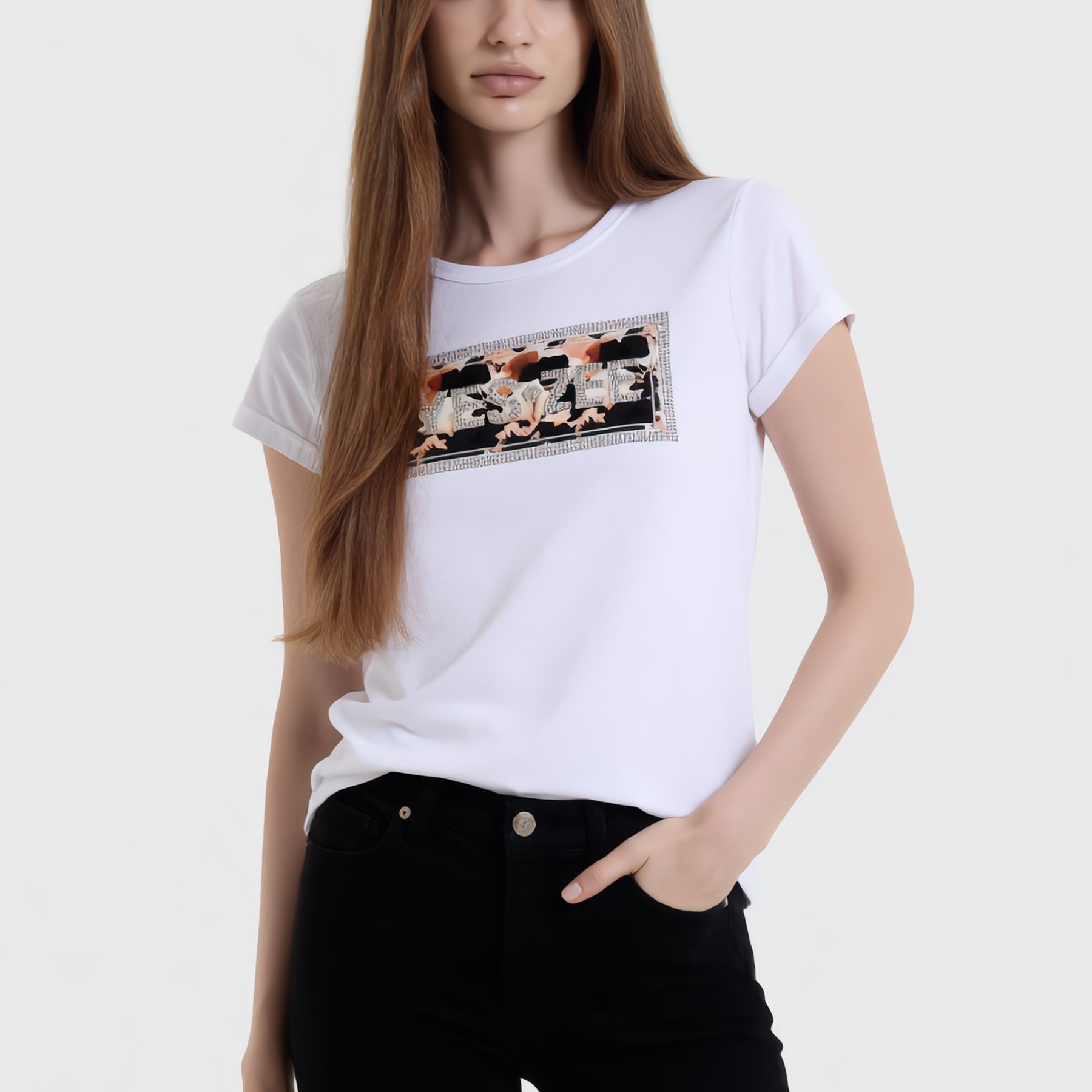 YES ZEE T-Shirt Donna Stampa Strass Mezza Manica ART. 01T226