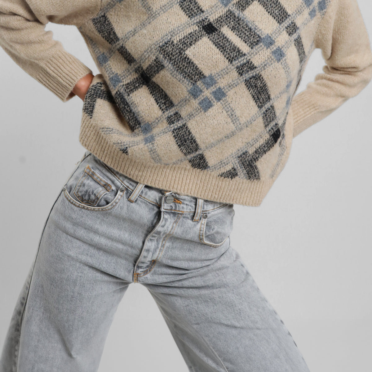 SUSYMIX Maglia Donna Girocollo Jacquard Quadri Tartan