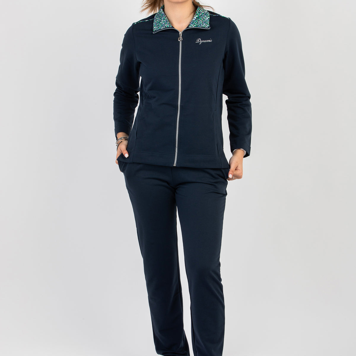 Tuta Donna In Cotone Leggero F.lli Campagnolo – Modello 8E76431/8E79431, Tinta Unita Con Fantasia Sul Collo, Perfetta Per Sport E Tempo Libero