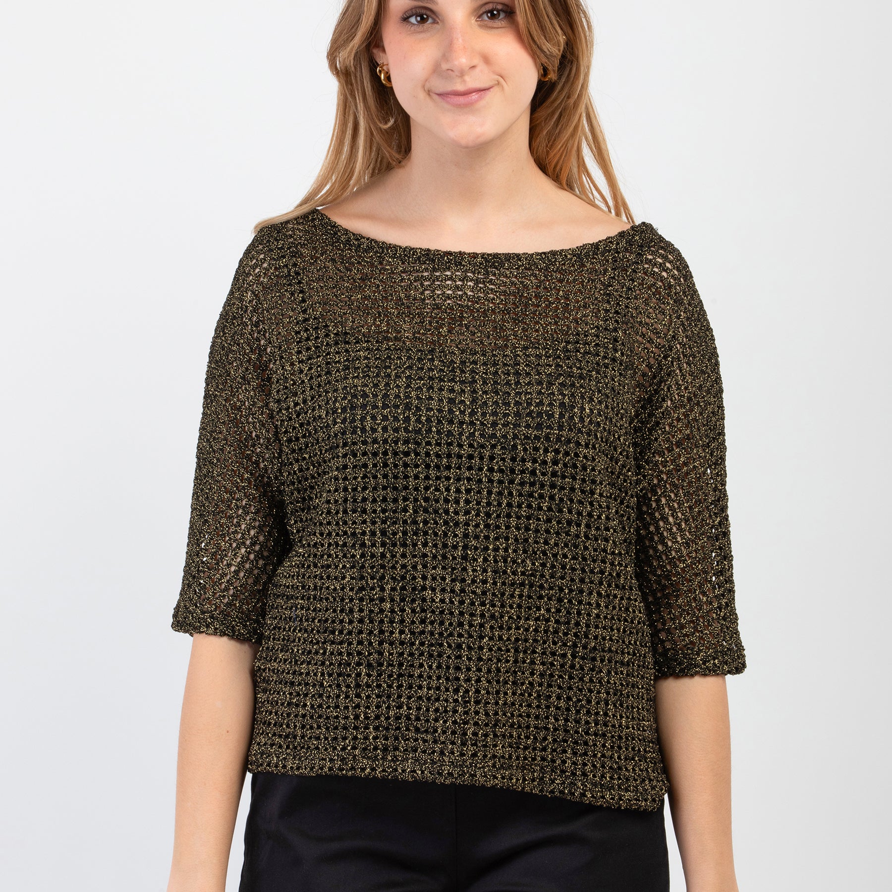 Maglia Donna Traforata Manica Tre Quarti Viscosa e Lurex BARBARELLA 618M