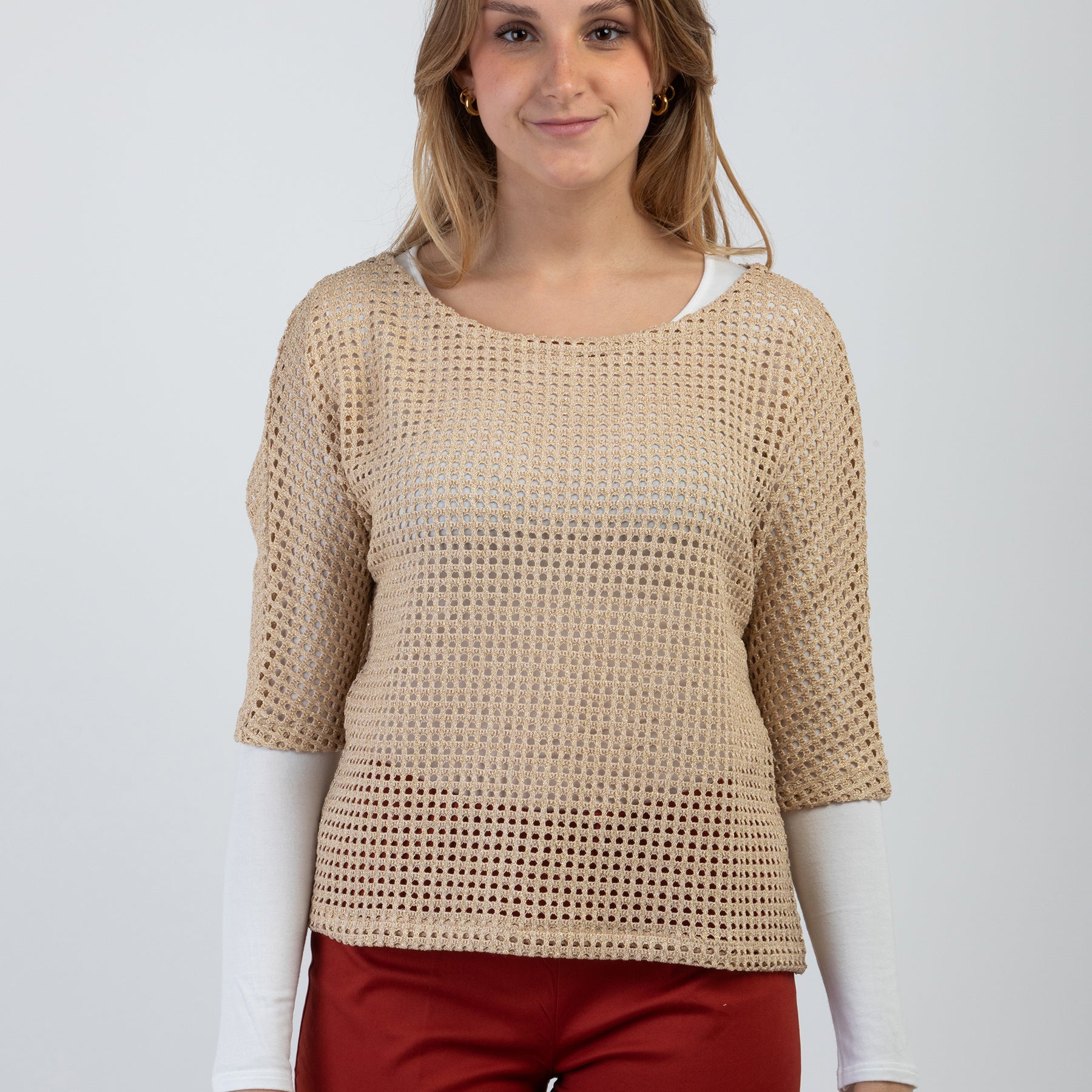 Maglia Donna Traforata Manica Tre Quarti Viscosa e Lurex BARBARELLA 618M