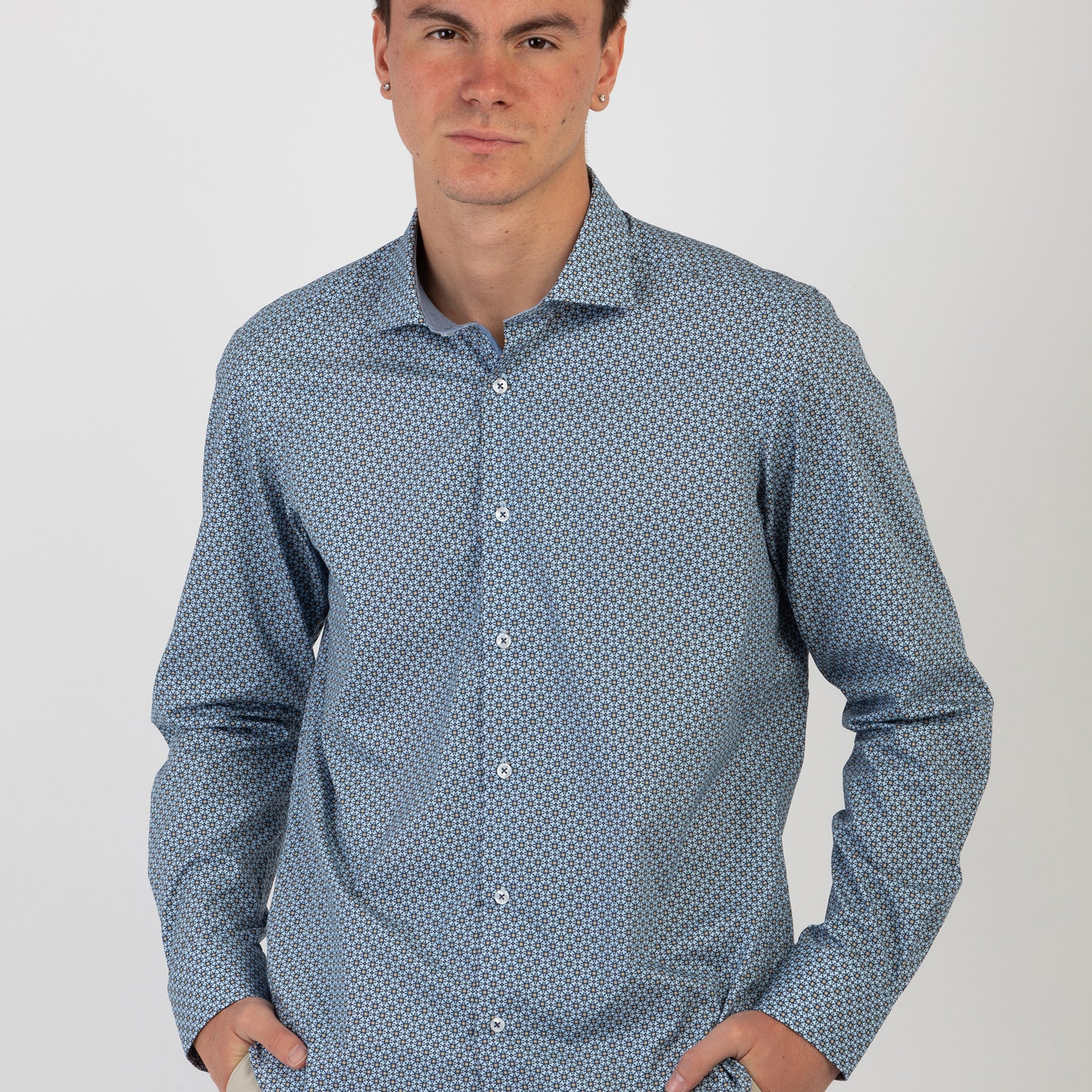 Camicia Uomo Manica Lunga Slim 100% Cotone Leggero SPORTING MARE ISCHIA J215