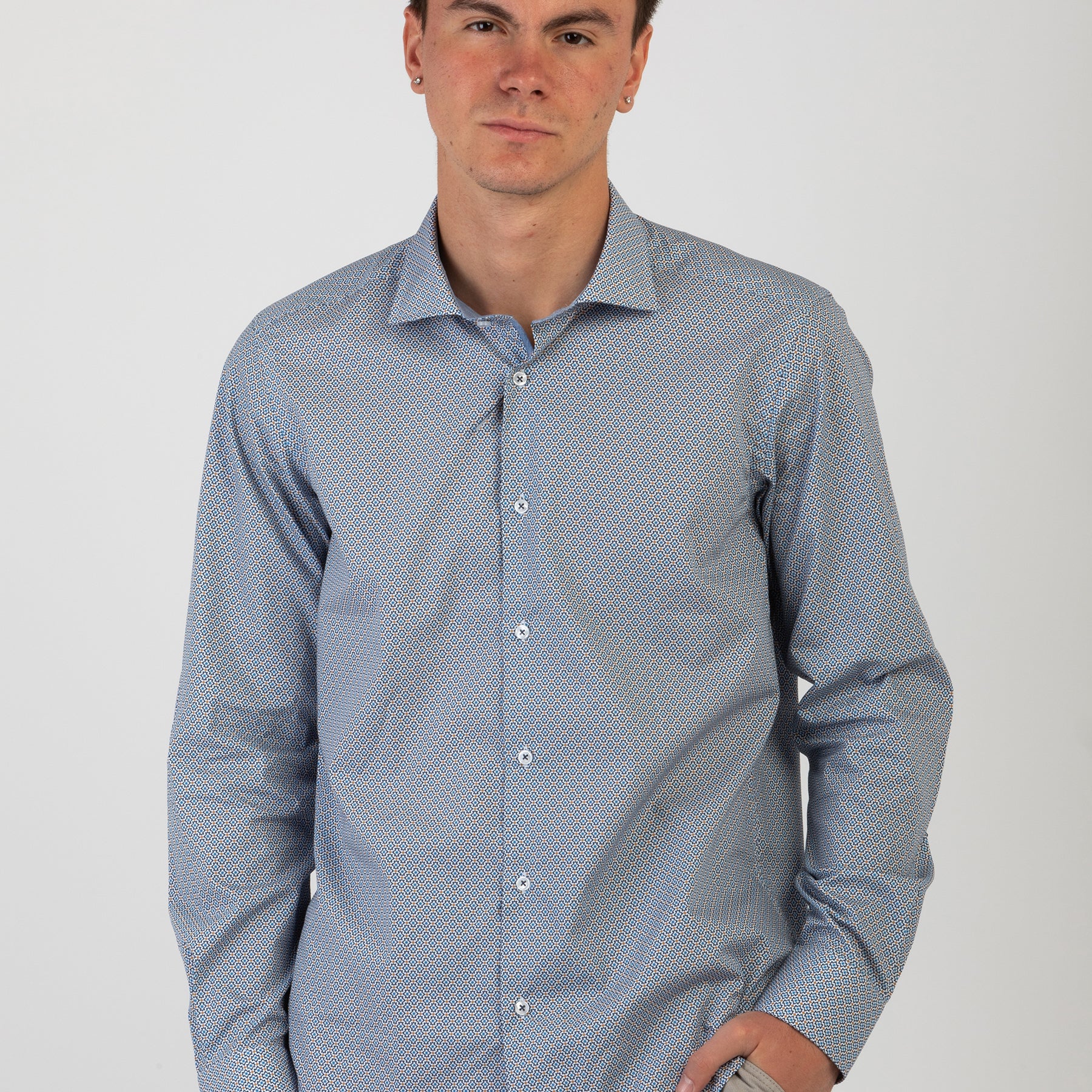 Camicia Uomo Manica Lunga Slim 100% Cotone Leggero SPORTING MARE ISCHIA J215