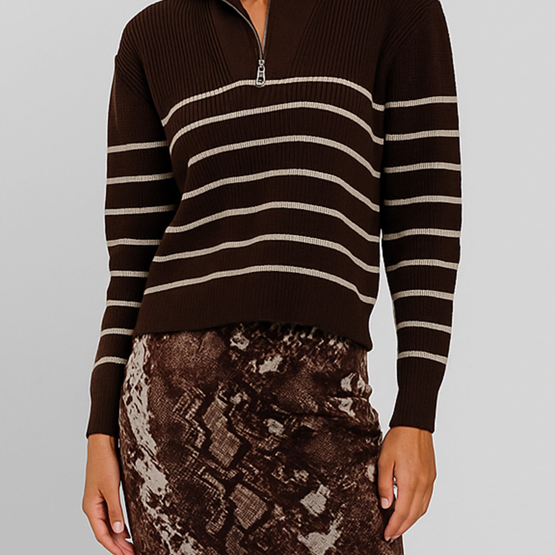 SUSYMIX Maglione Crop Donna a Righe con Zip Frontale Trendy