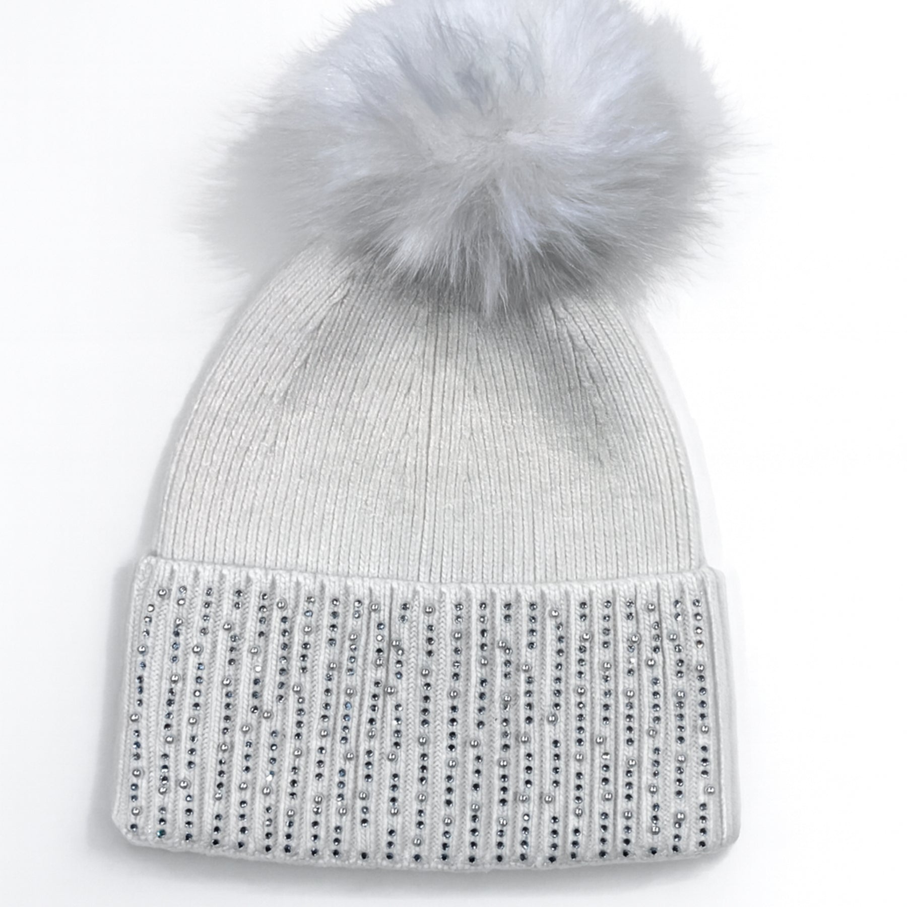 SUSY MIX Cuffia Donna in Maglia Bordo a Coste con Perline e Pom Pom ART. HATCA436