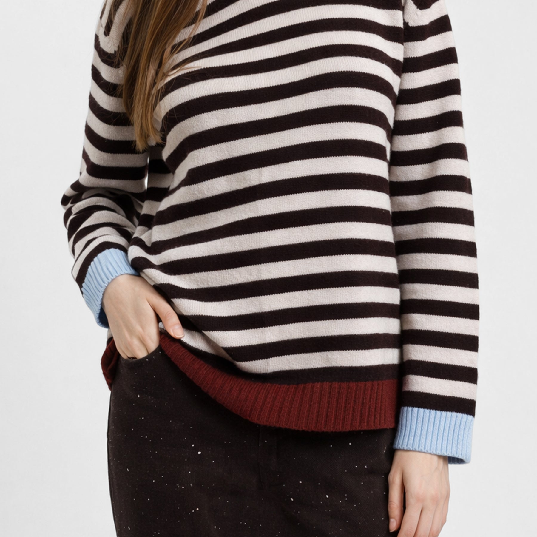 SUSY MIX Maglia Donna Manica Lunga Rigata Bordo Contrasto ART. 26651