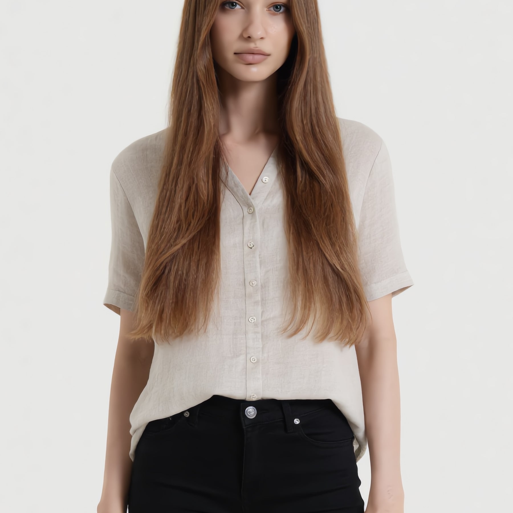 VLT’S Camicia Donna Lino Collo Coreana Mezza Manica ART. 26-10M