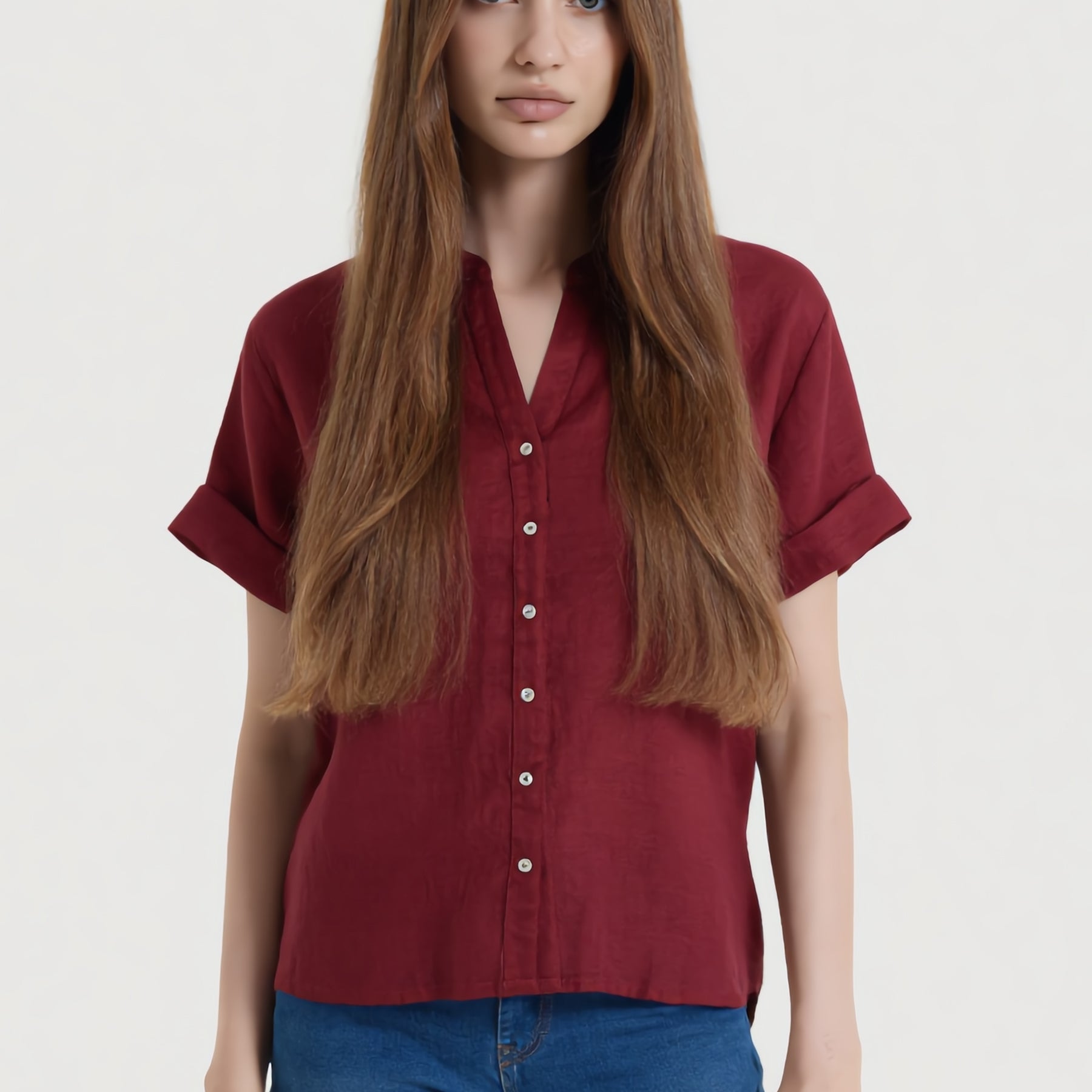 VLT’S Camicia Donna Lino Collo Coreana Mezza Manica ART. 26-10M