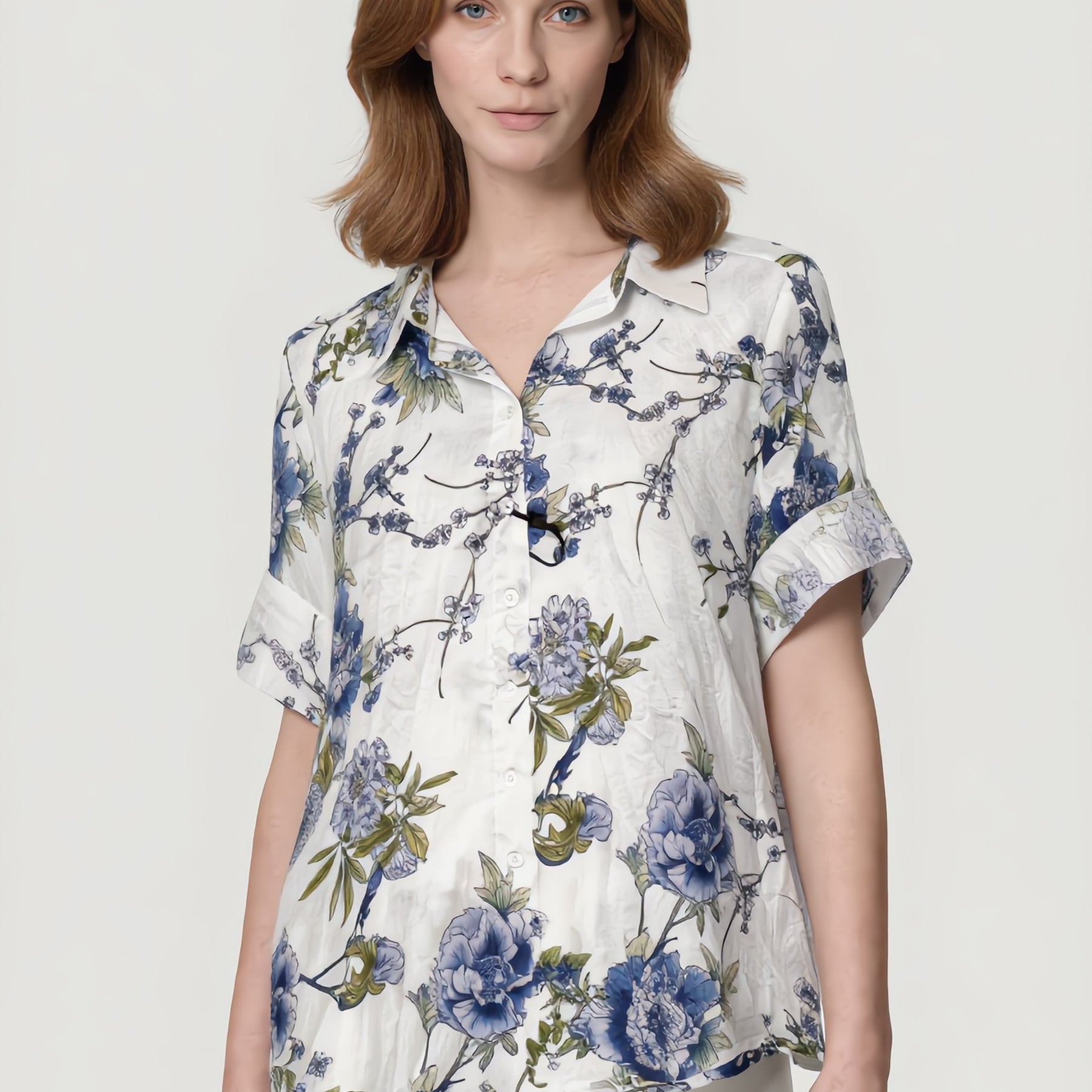 VLT’S Camicia Donna Mezza Manica Cotone Estivo Floreale 26-224
