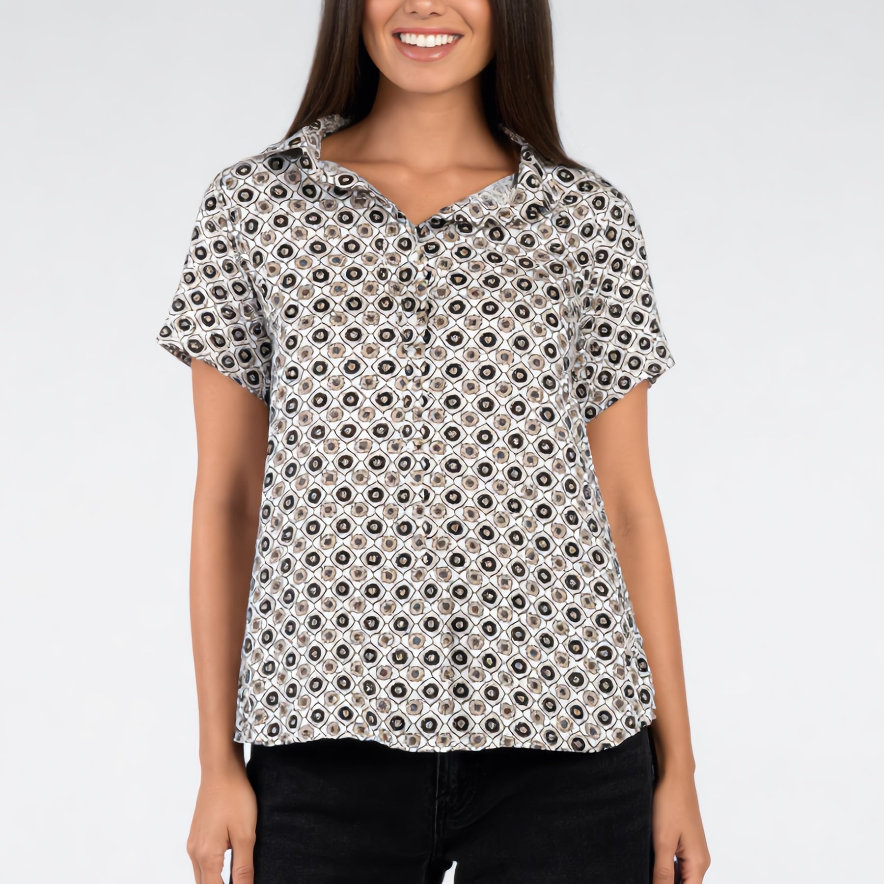 VLT’S Camicia Donna Mezza Manica Bimaterica Lino e Viscosa 26-36M/41M
