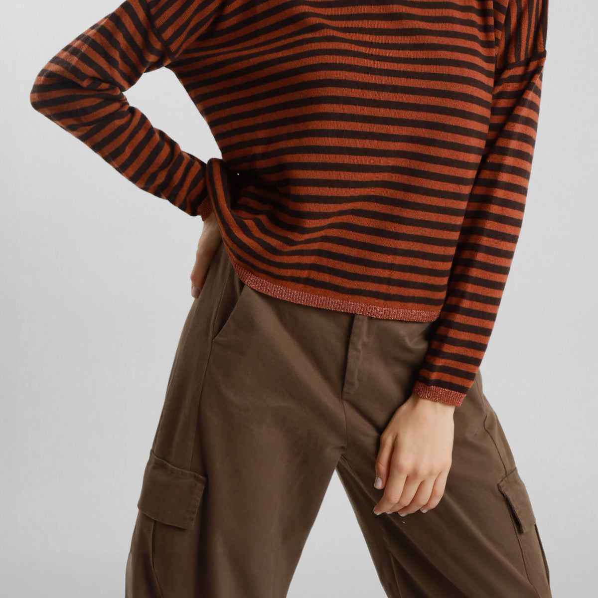 SUSY MIX Maglia Girocollo Donna Rigata con Dettagli Lurex