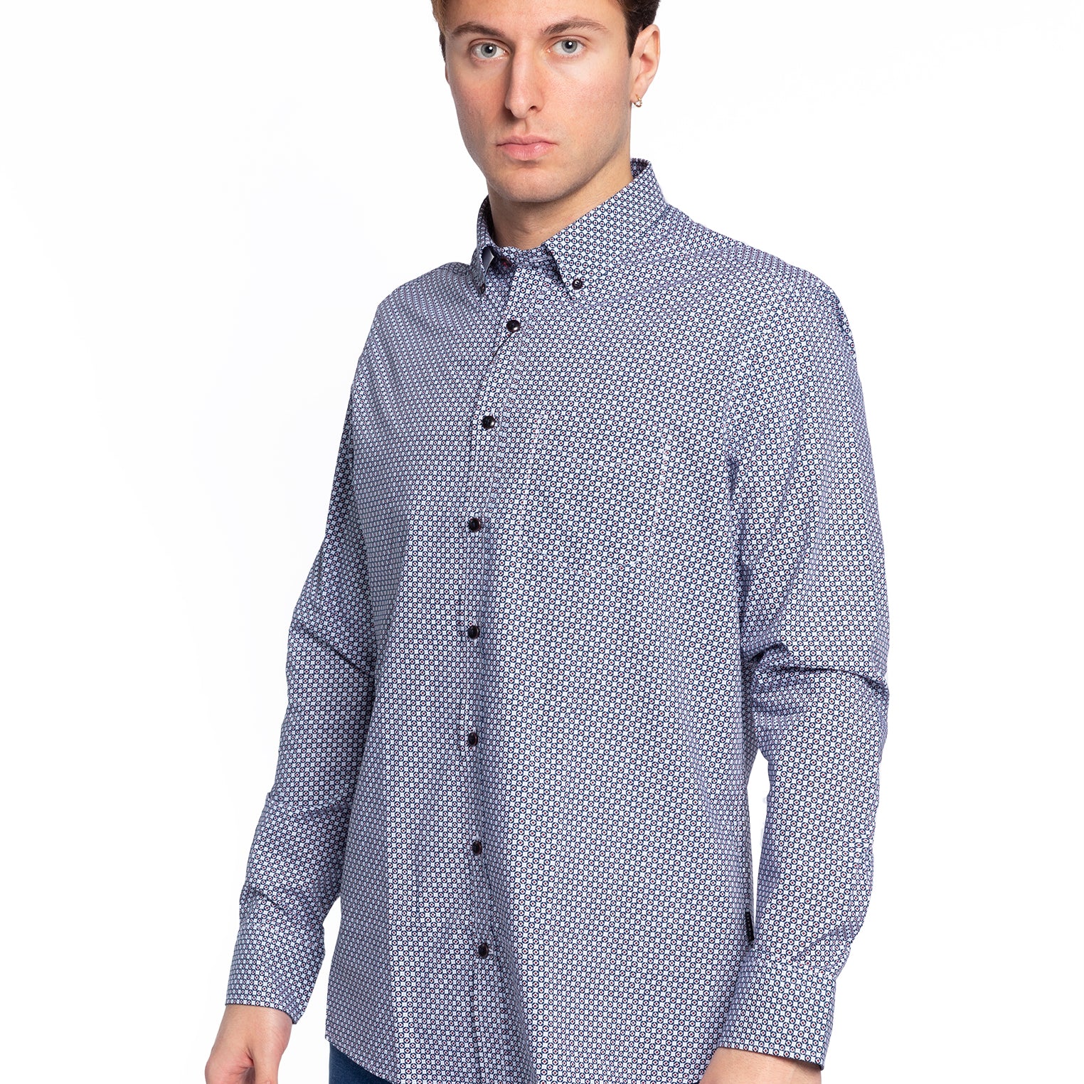 Camicia microfantasia geometrica in cotone BUGATTI 9350-48802