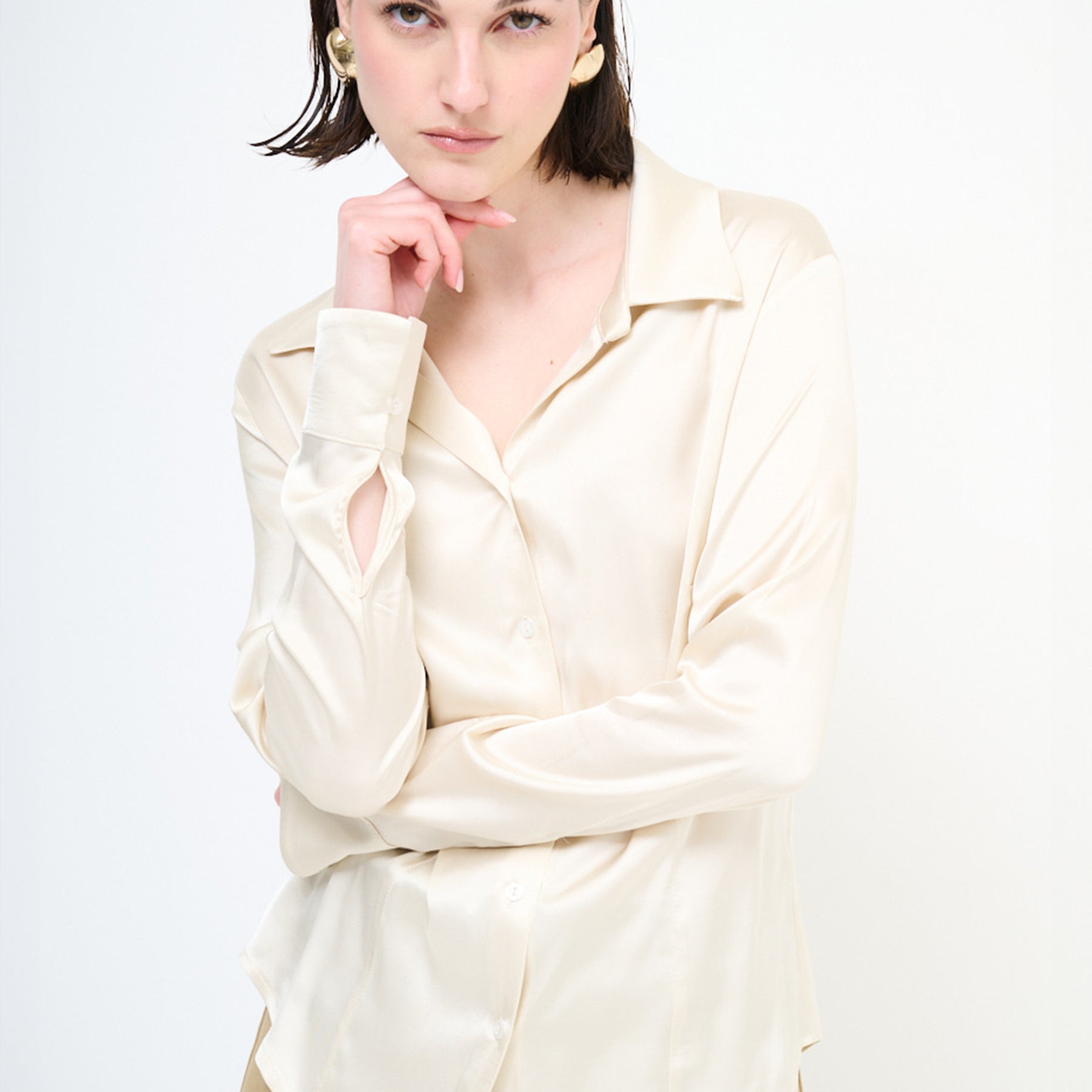 KIKISIX Camicia Donna Scollo a V Raso Viscosa Estiva KXCM2419