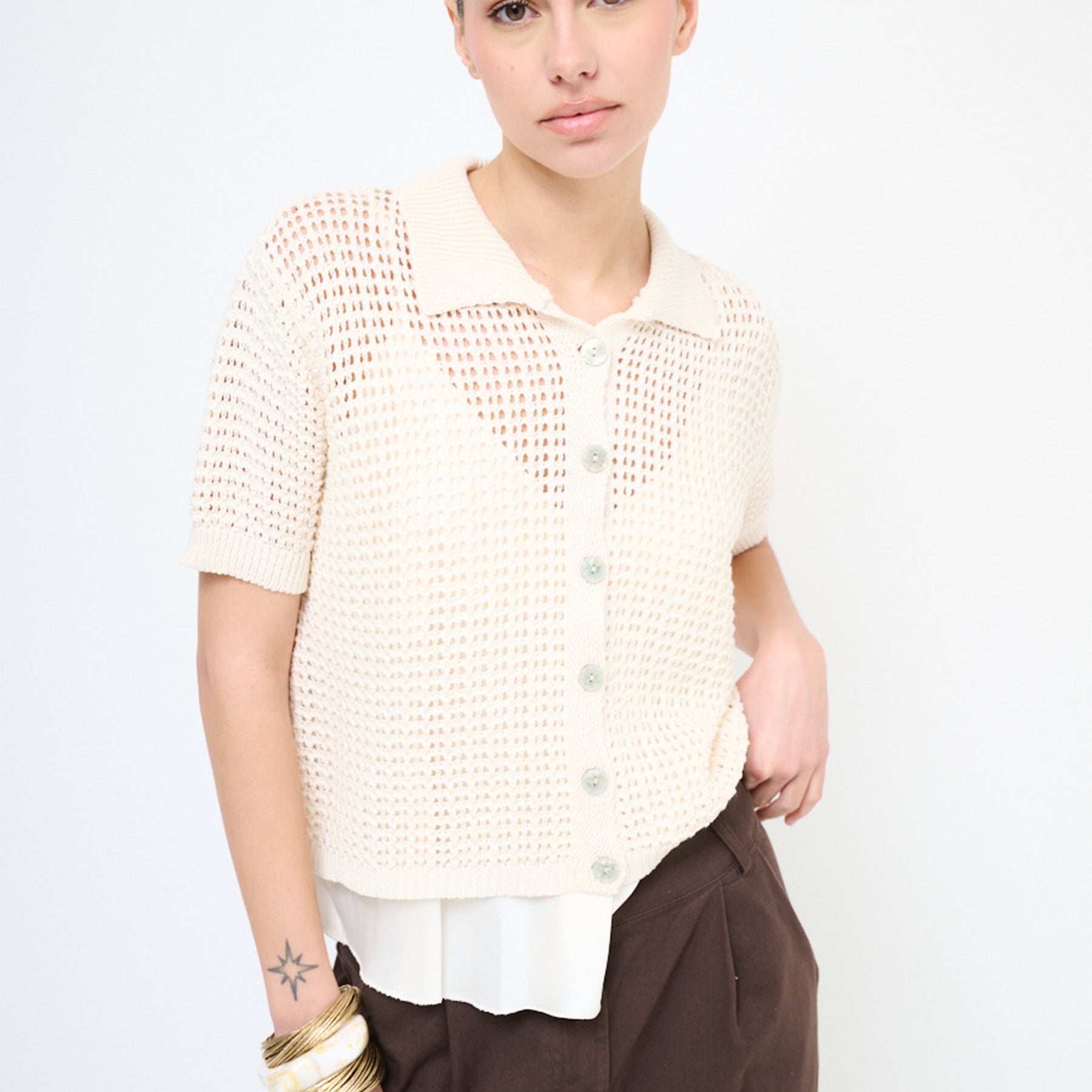 KIKISIX Cardigan Donna Mezza Manica Traforato Cotone KXCR2539