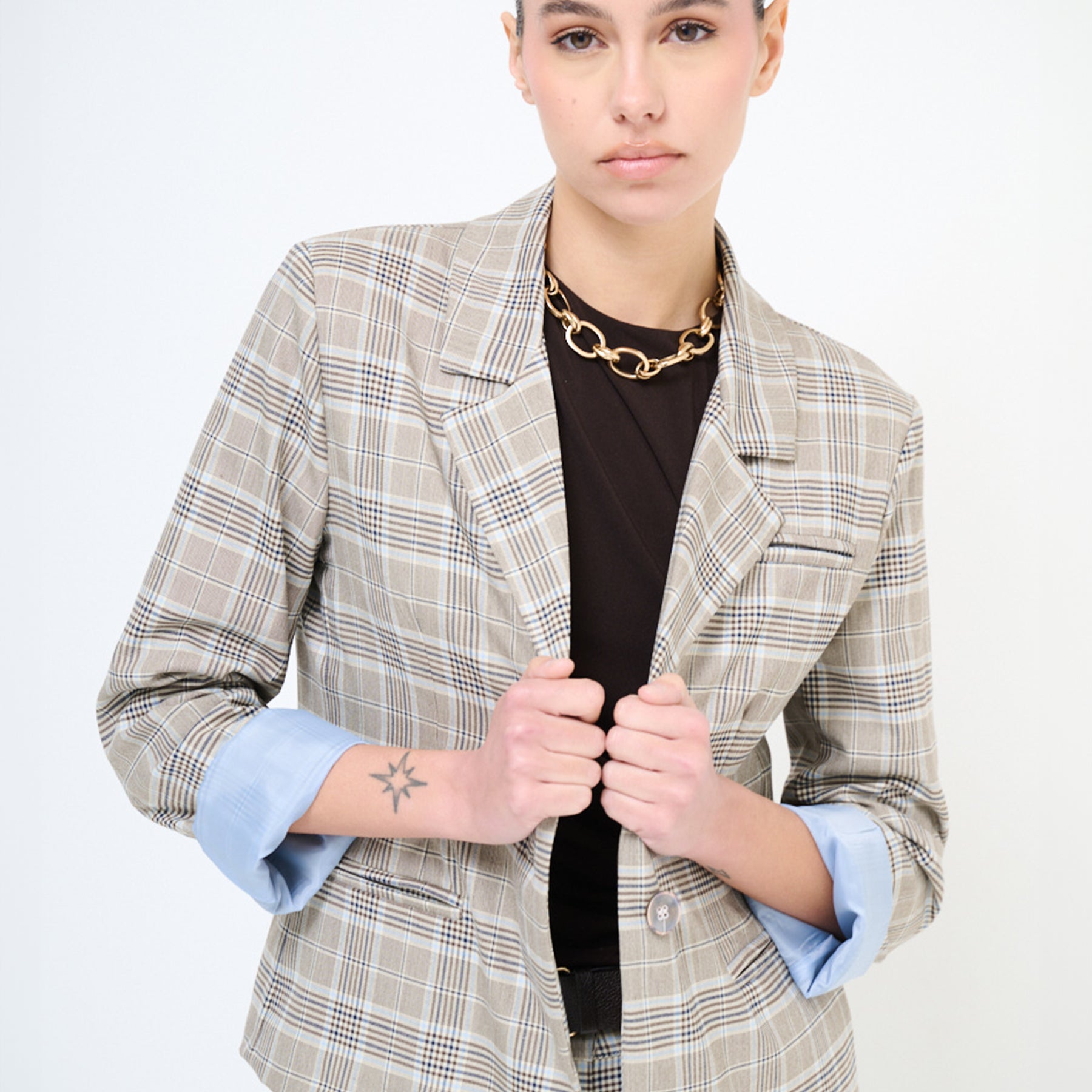 KIKISIX Giacca Donna a Scatolina Quadri Mezza Stagione KXGI2482