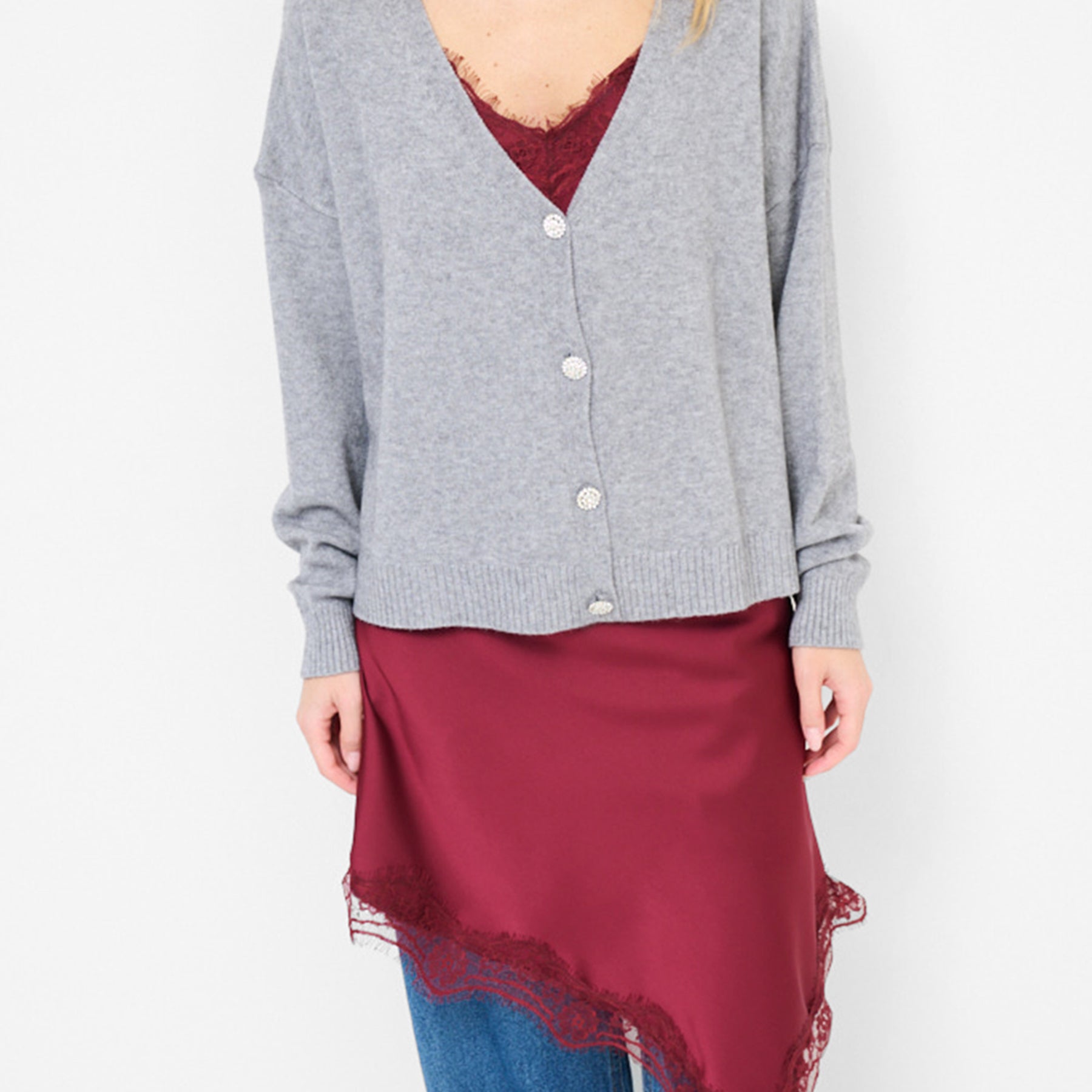 KIKISIX Giacca Maglia Donna Cardigan Bottoni Gioiello ART. KXCR1599