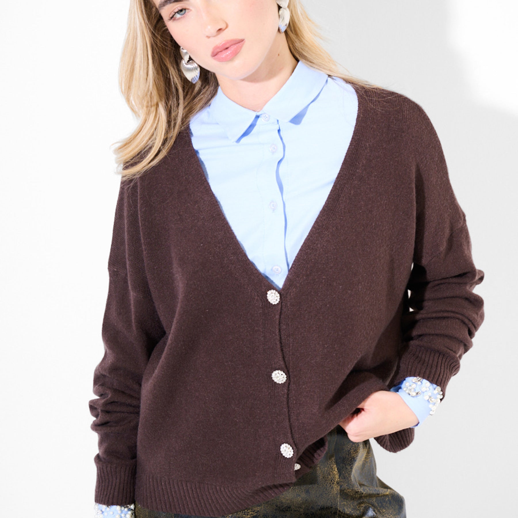 KIKISIX Giacca Maglia Donna Cardigan Bottoni Gioiello ART. KXCR1599