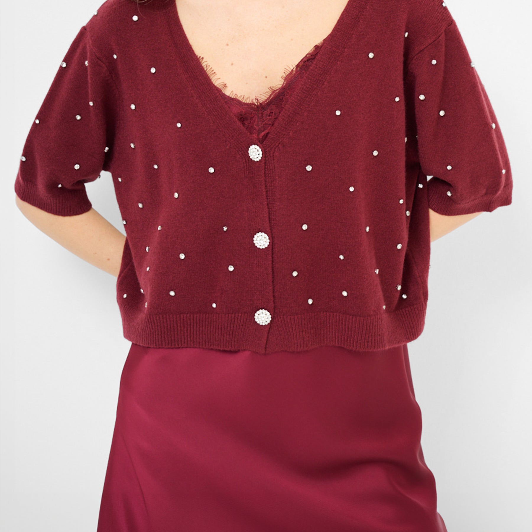 KIKISIX Giacca Maglia Donna Cardigan Applicazioni Strass ART. KXCR1605