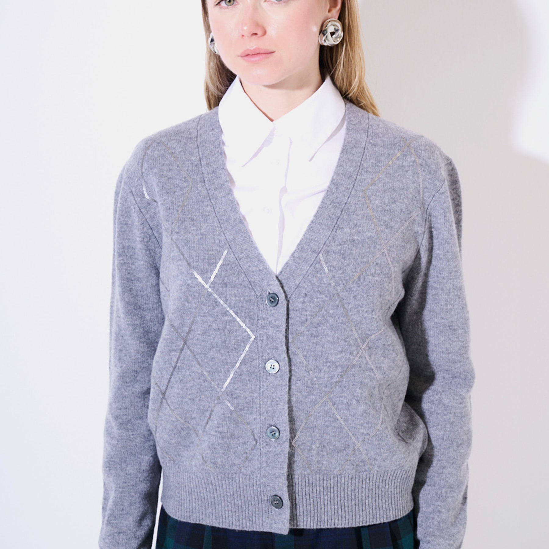 KIKISIX Cardigan Caldo Donna in Lana con Rombi e Paillettes Elegante ART. KXCR1848