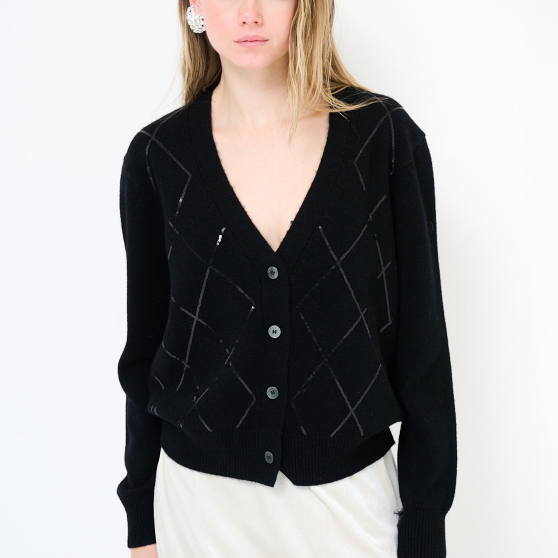 KIKISIX Cardigan Caldo Donna in Lana con Rombi e Paillettes Elegante ART. KXCR1848