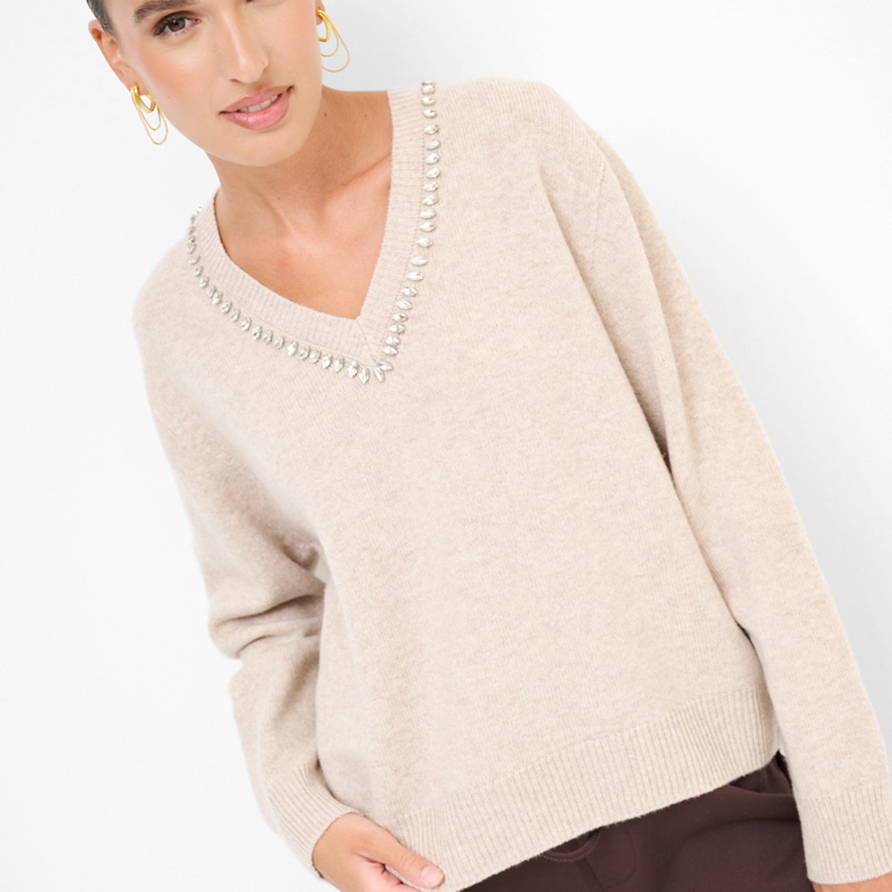 KIKISIX Maglia Donna Lana e Cashmere Strass sul Collo ART. KXMA1386