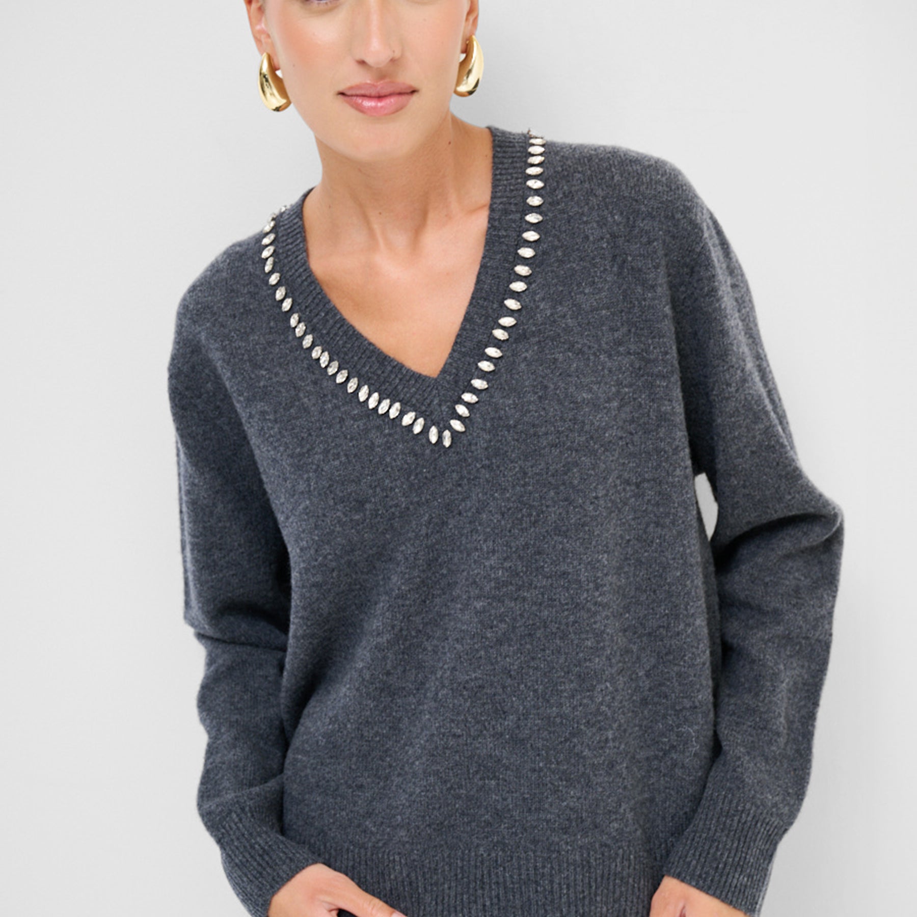 KIKISIX Maglia Donna Lana e Cashmere Strass sul Collo ART. KXMA1386