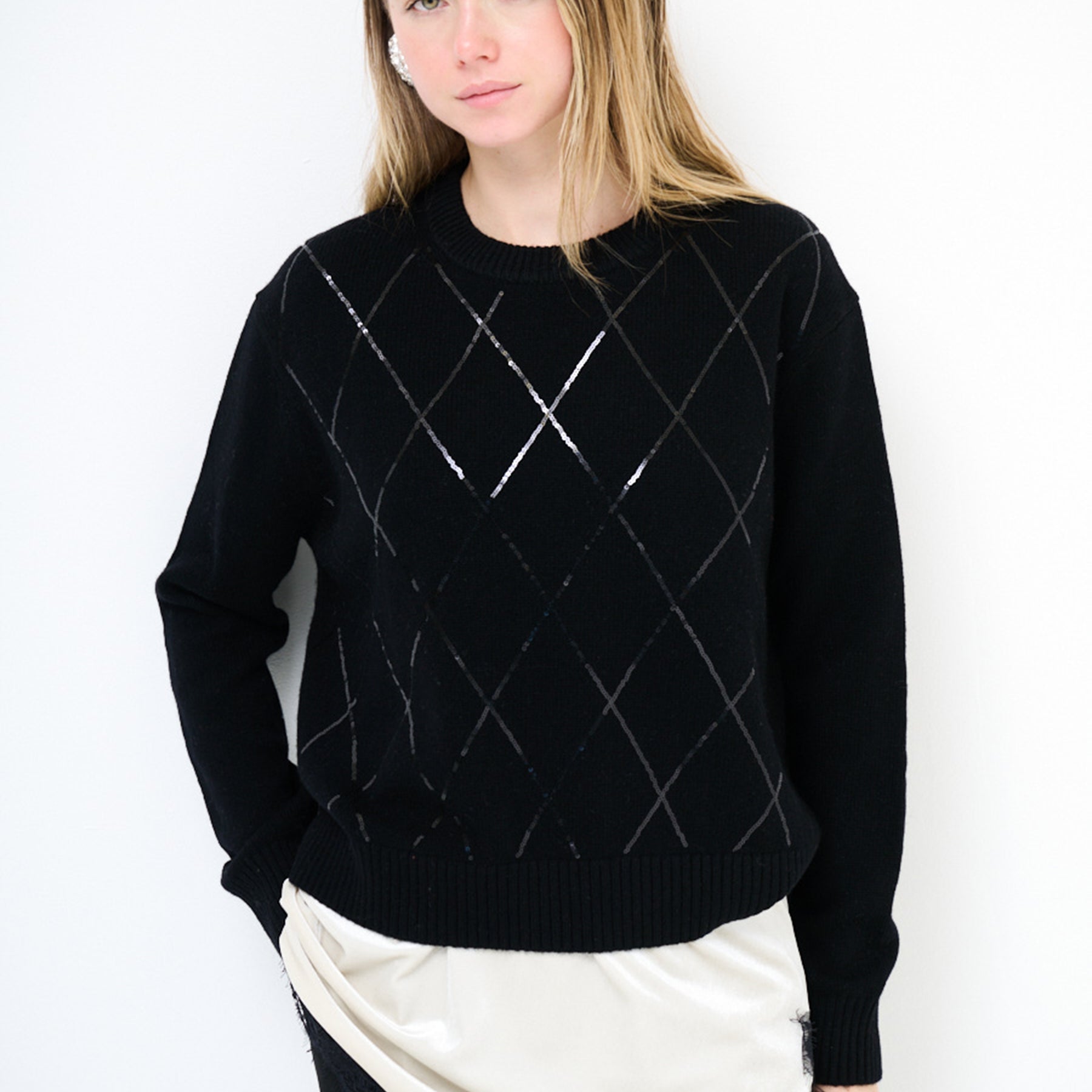 KIKISIX Maglia Calda Donna in Lana con Rombi e Paillettes Elegante ART. KXMA1845