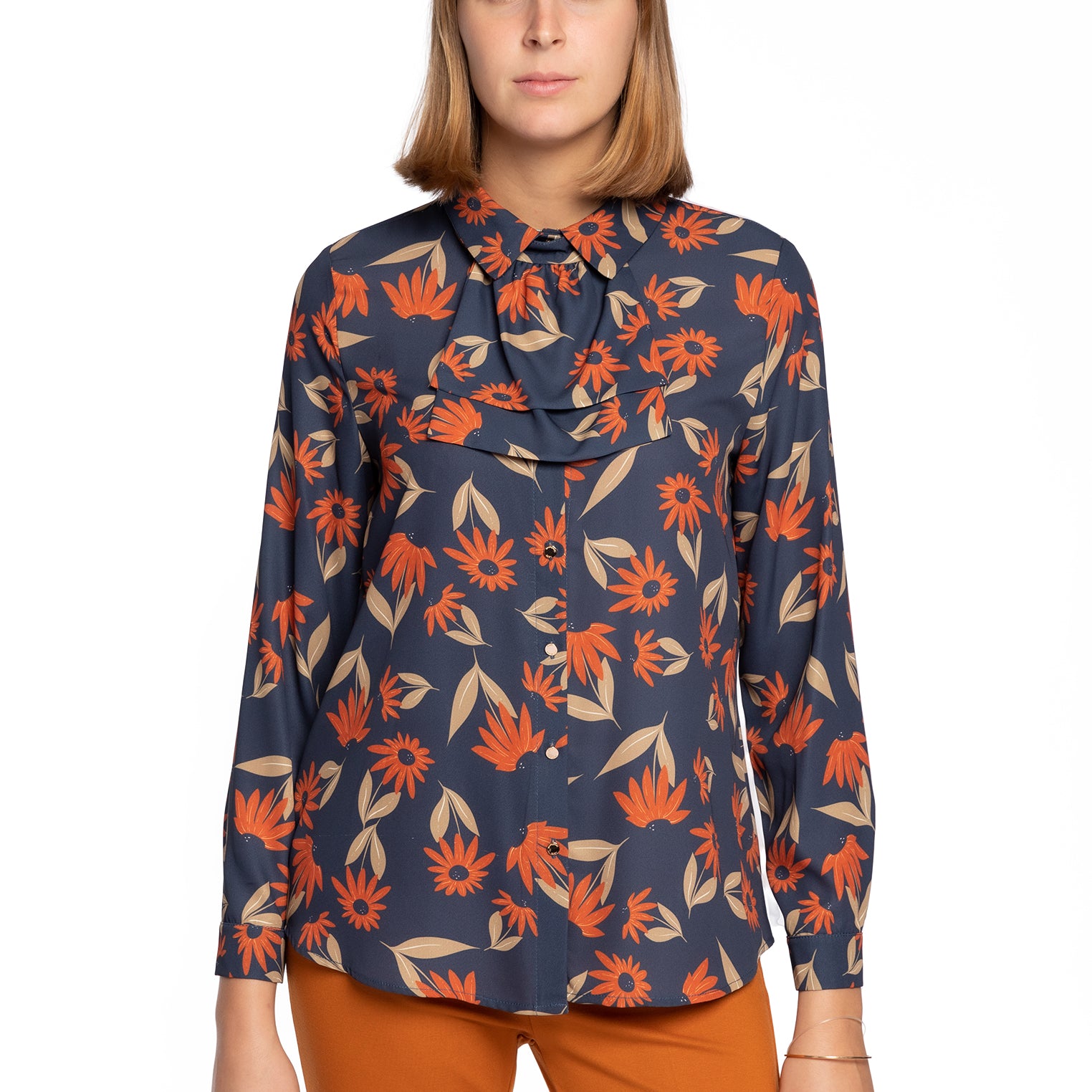 Camicia in Raso fantasia con collo jabot LAURA BIAGIOTTI LB24I1510