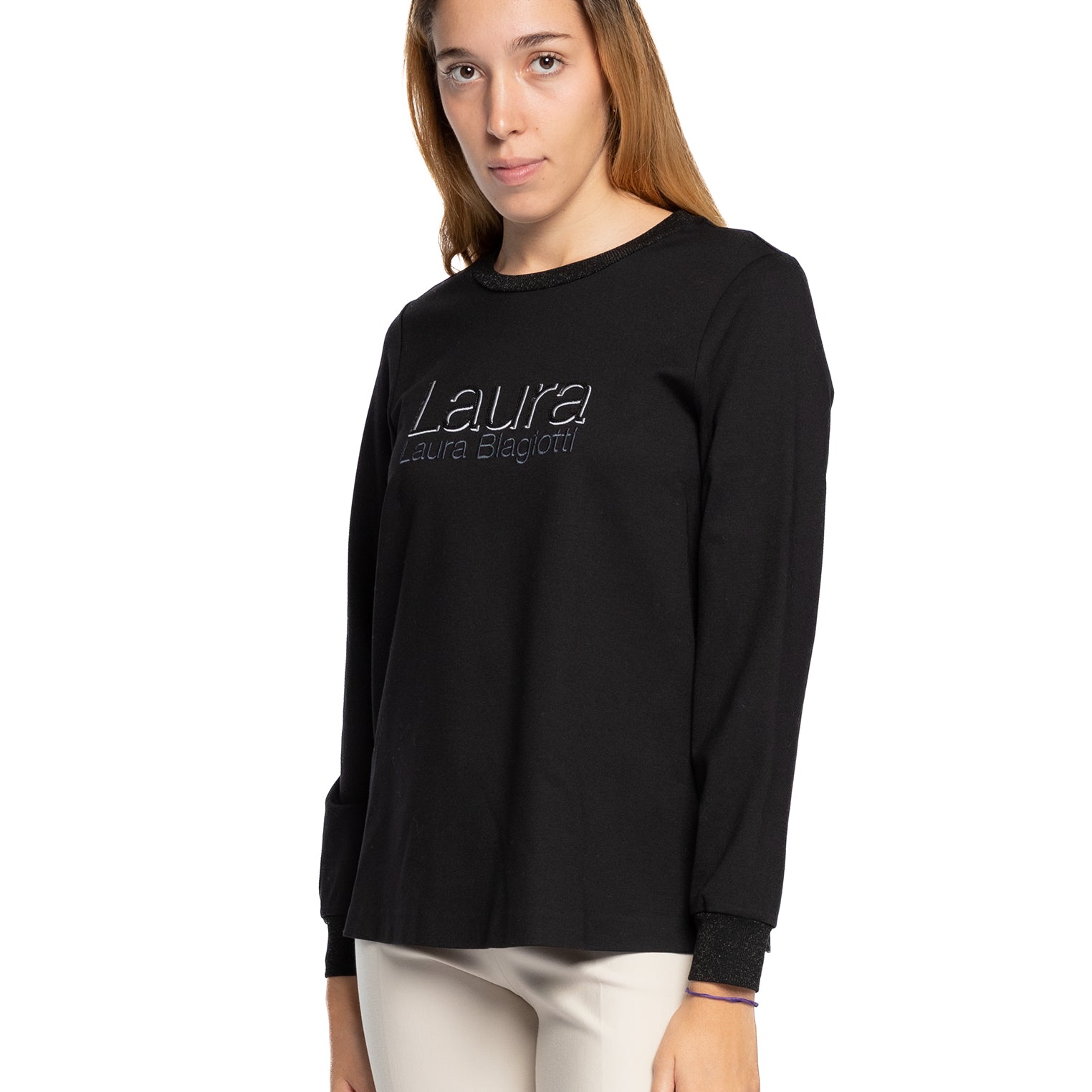 Felpa con logo e bordi in lamé LAURA BIAGIOTTI LB24I1567