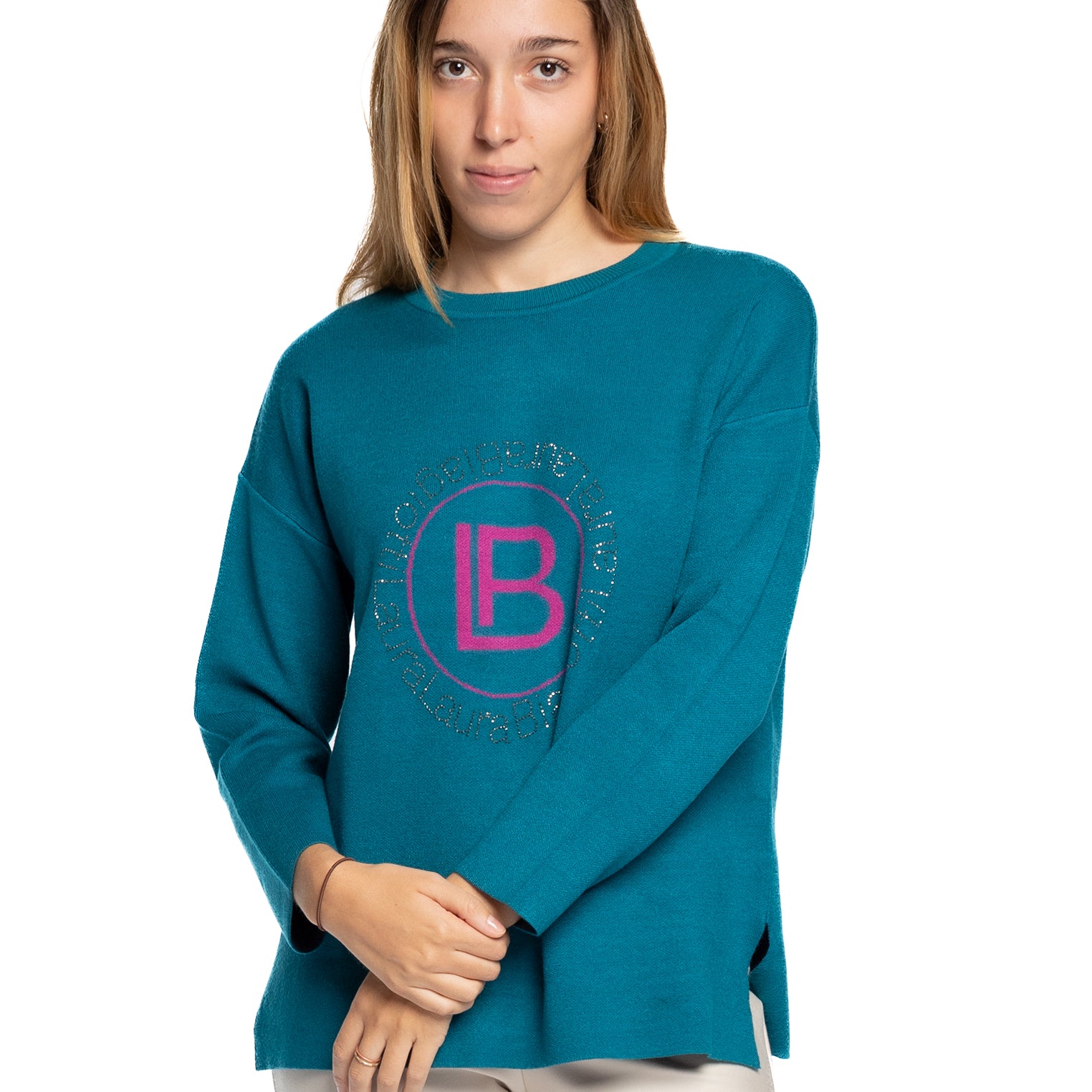 Maglia con logo jaquard e strass LAURA BIAGIOTTI LB24I3005