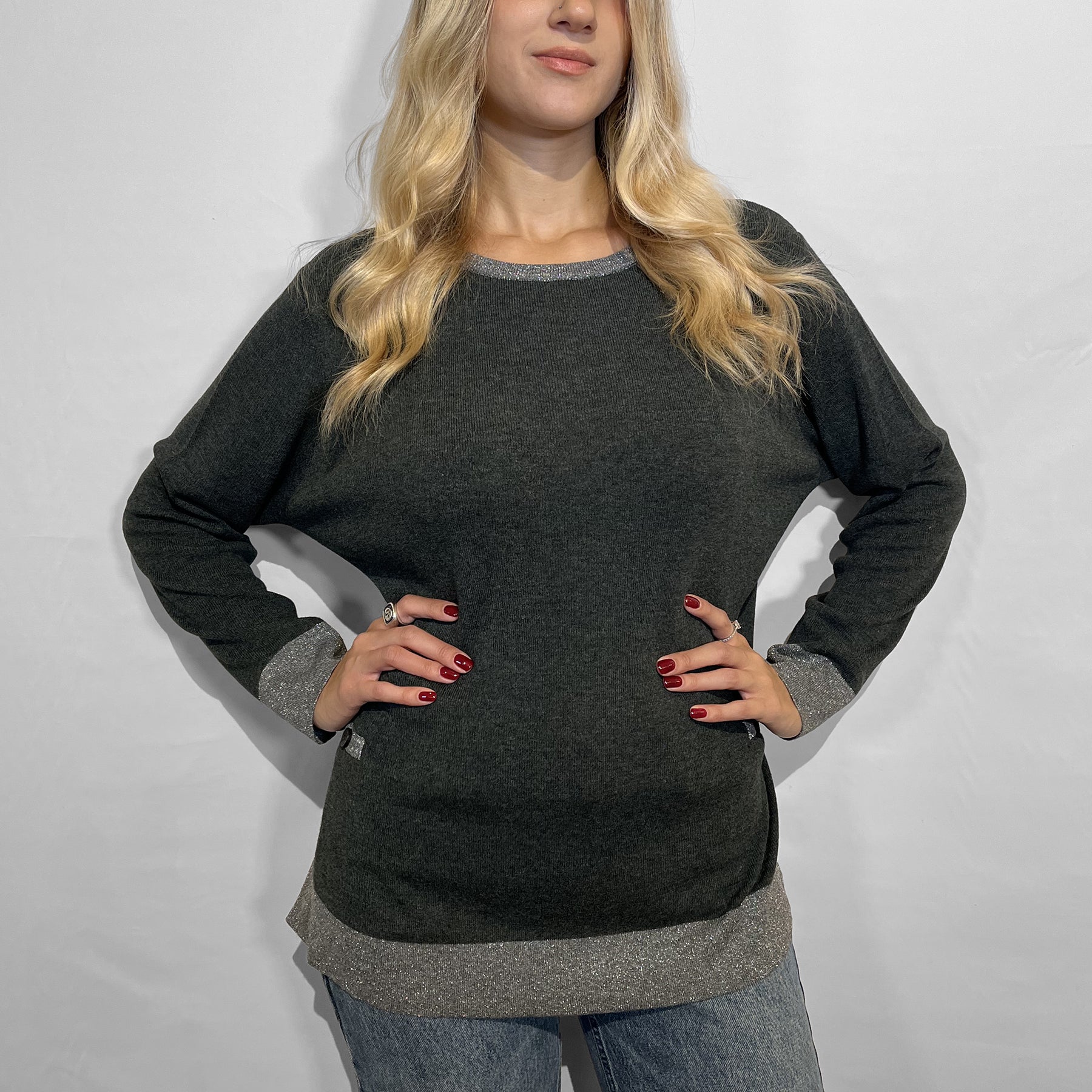 LE MORBIDE Maglia Donna Manica Lunga Lana inserti Lurex Vestibilità Over ART. 02104