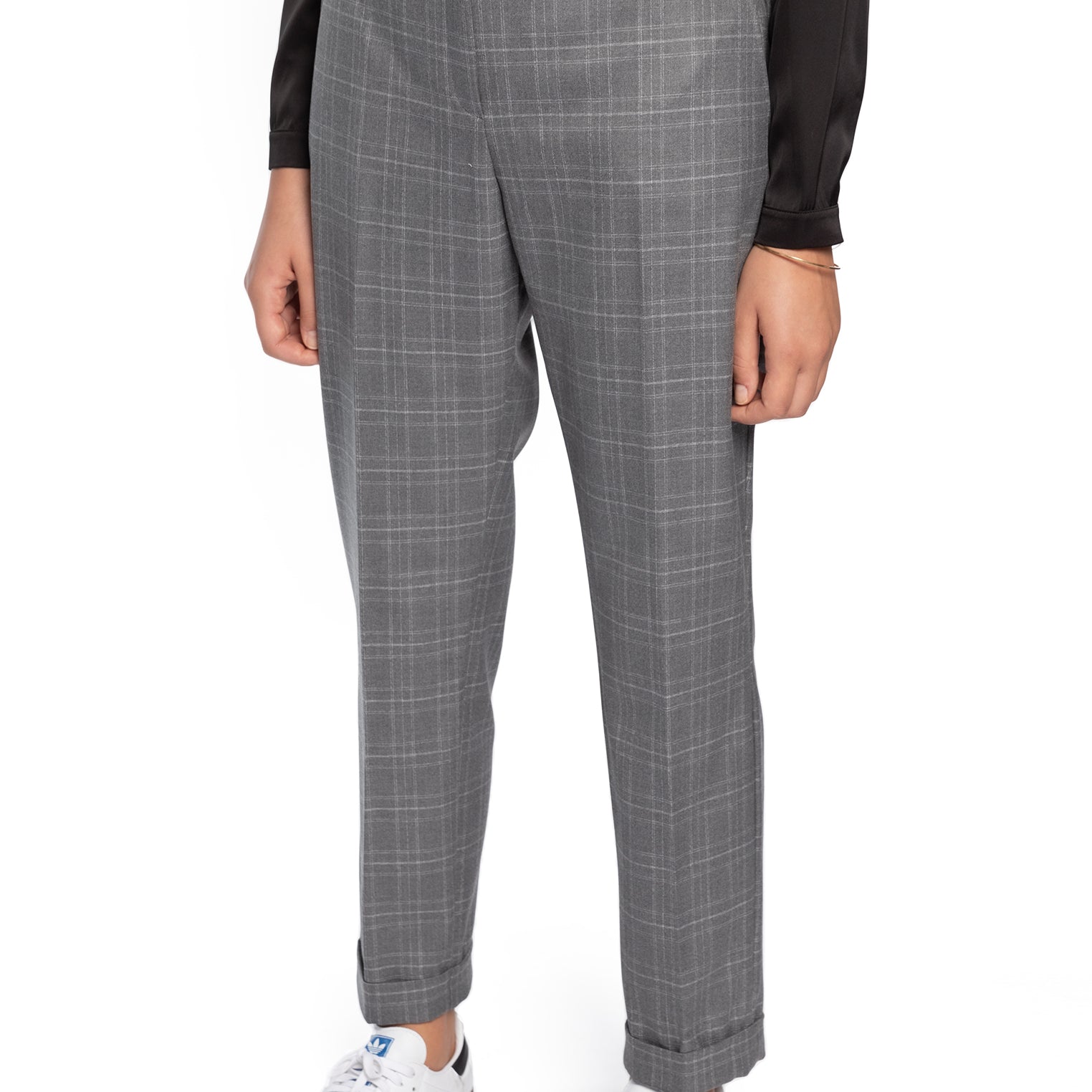 Pantalone dritto grigio a quadri con risvolto LUISA VIOLA P094F1-7316