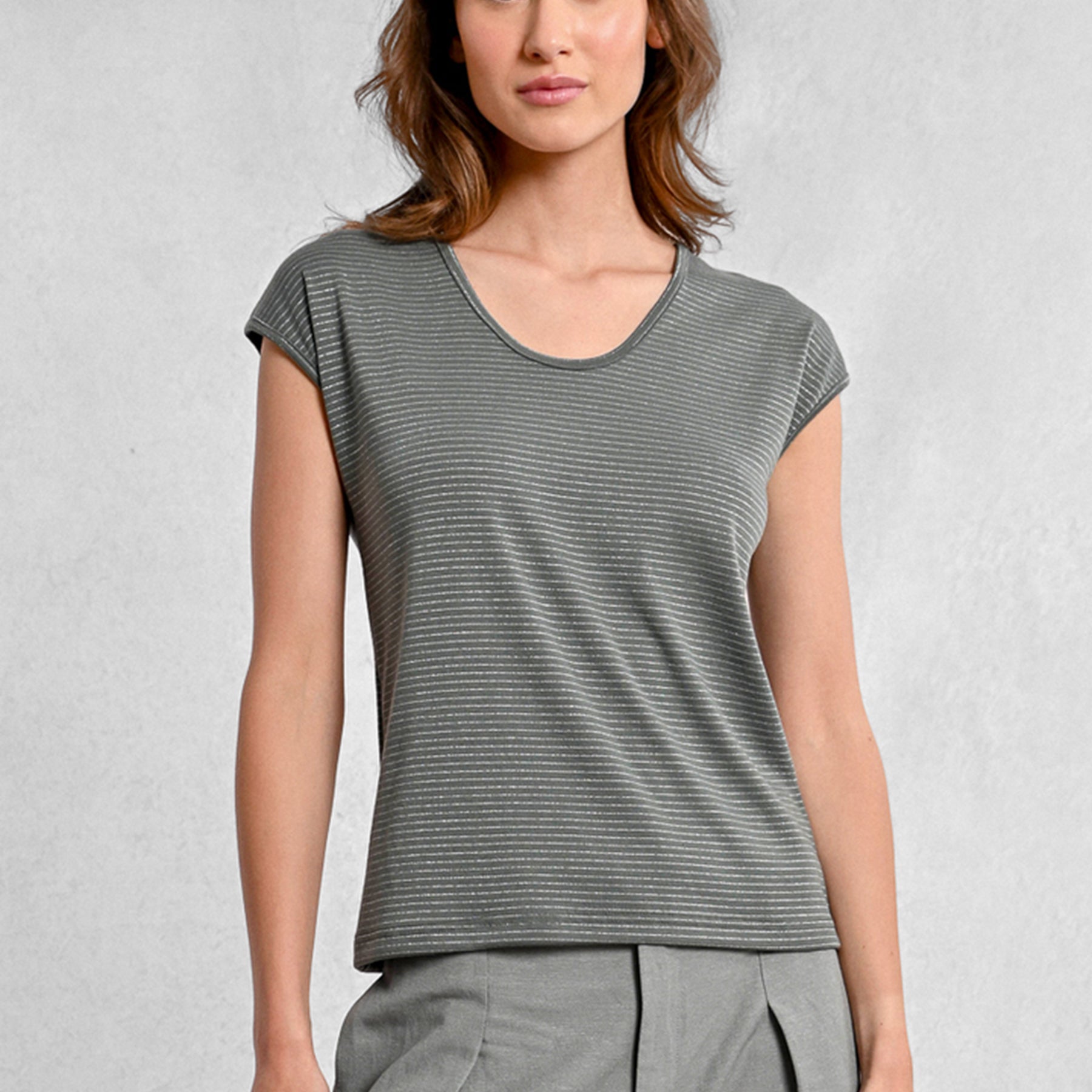 T-Shirt Donna Mezza Manica Rigata Lurex MOLLY BRACKEN M148DP