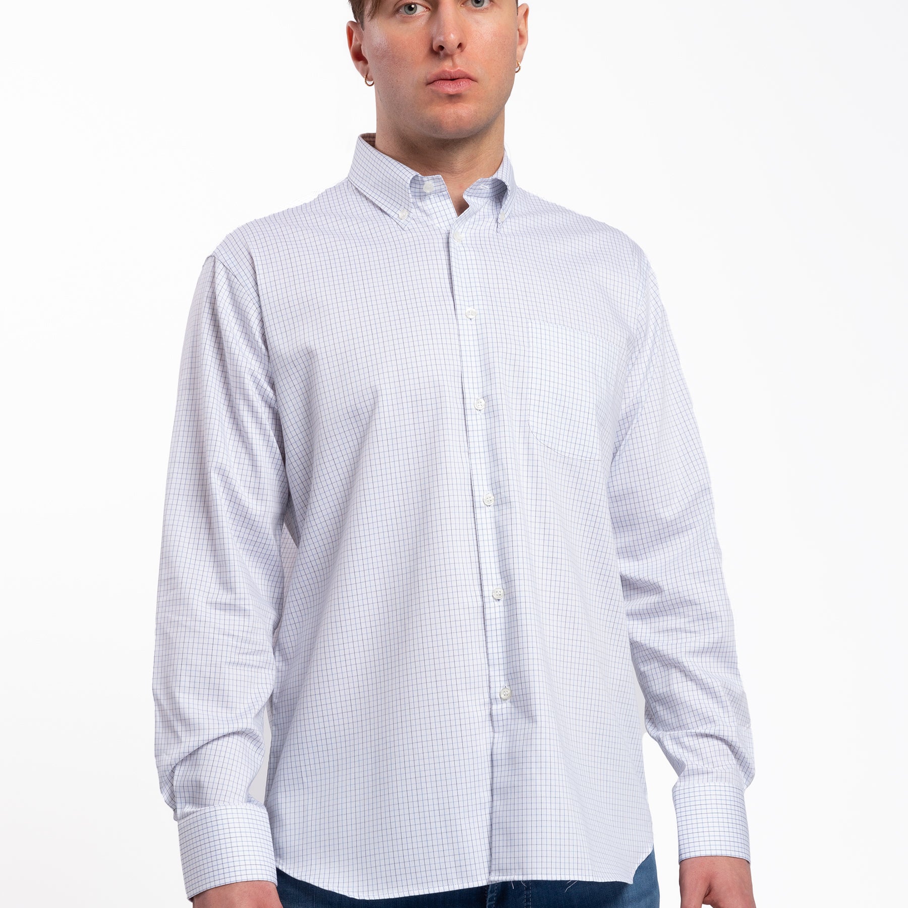 Camicia Uomo Manica Lunga 100% Cotone NO STIRO Quadretti INGRAM 69298-370-REG-B