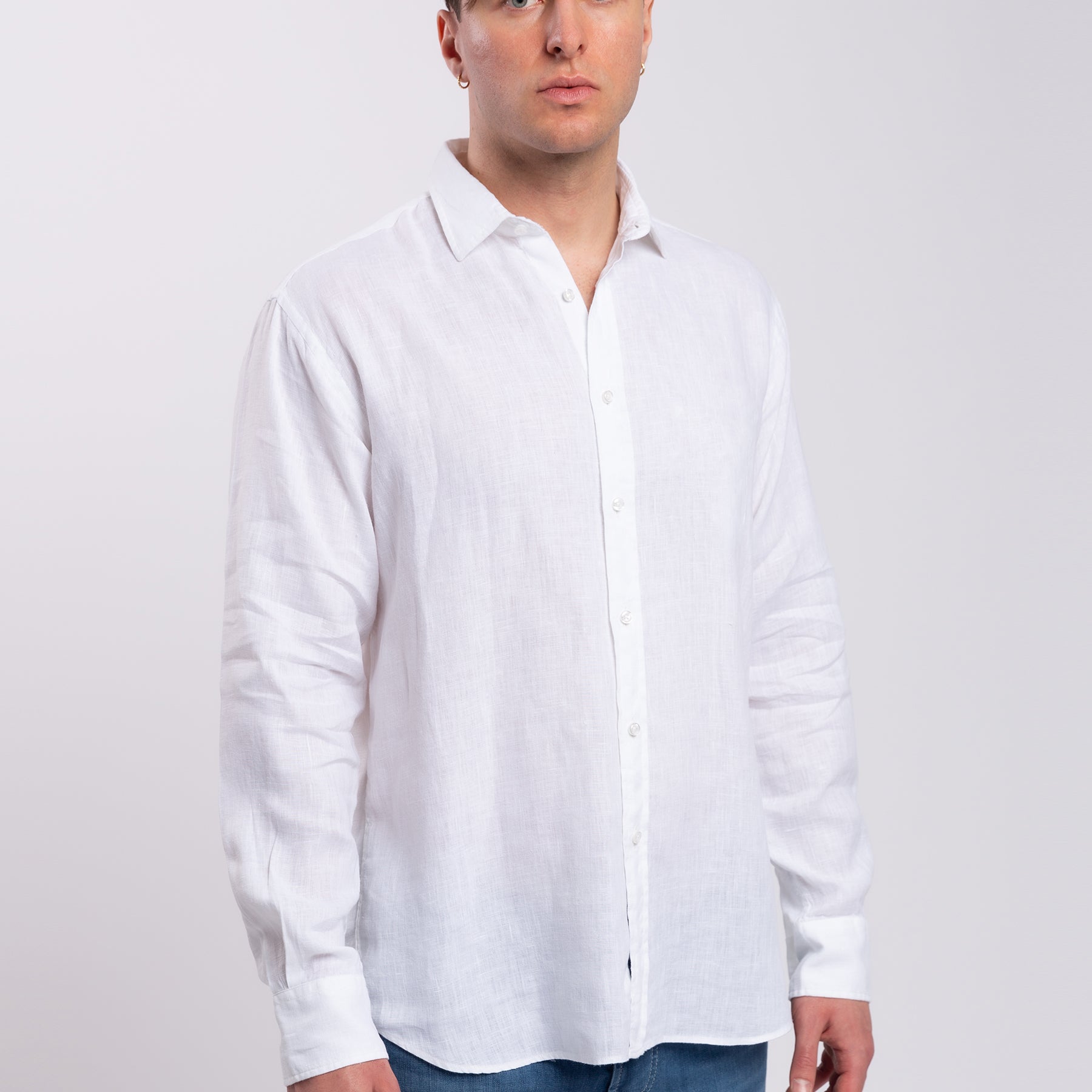 Camicia Uomo Manica Lunga 100% Lino Tinta Unita INGRAM 5M094-400-REG-C