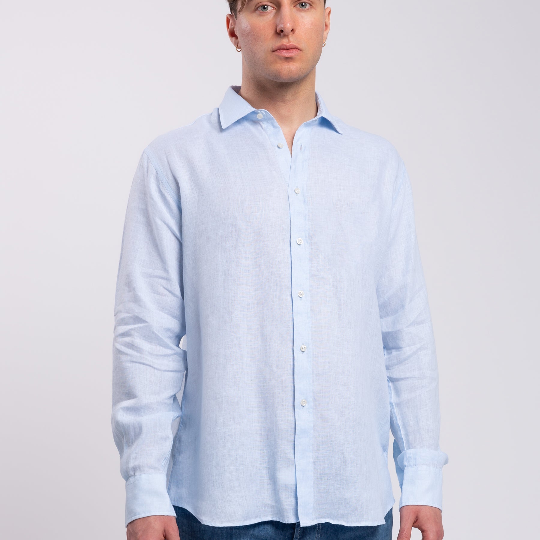 Camicia Uomo Manica Lunga 100% Lino Tinta Unita INGRAM 5M094-400-REG-C
