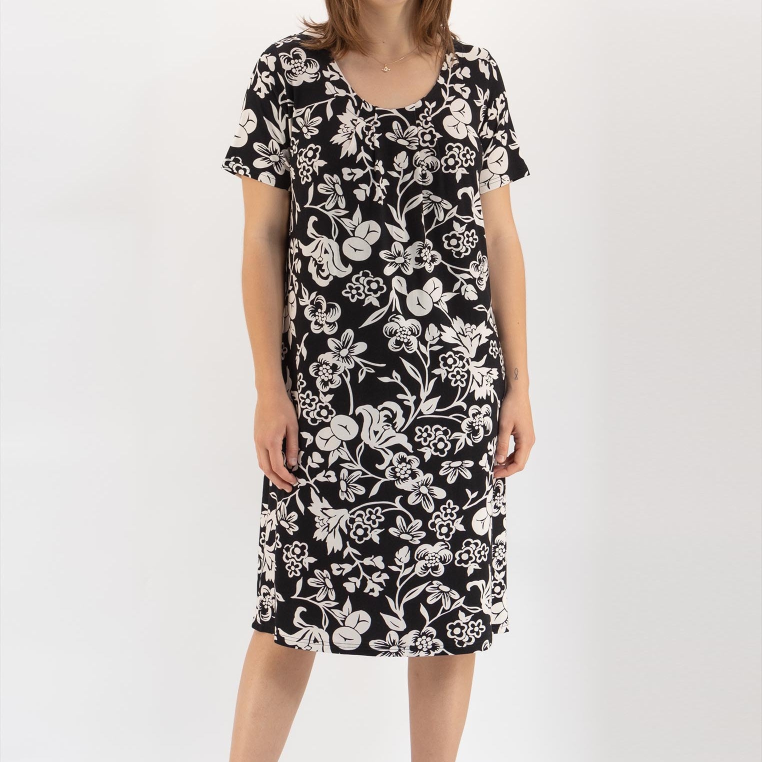 Abito a Fiori Bianco e Nero MAREL A3475 HAWAII