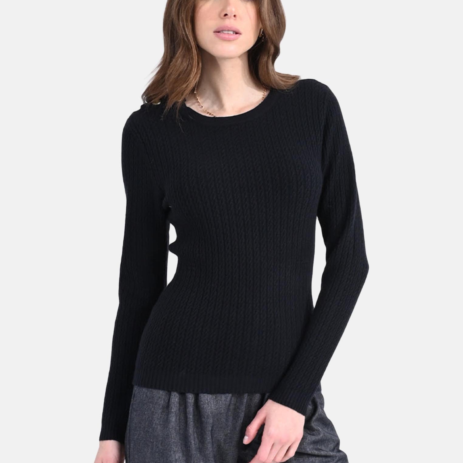 Maglia Girocollo micro trecce con bottoni MOLLY BRACKEN LA906BN