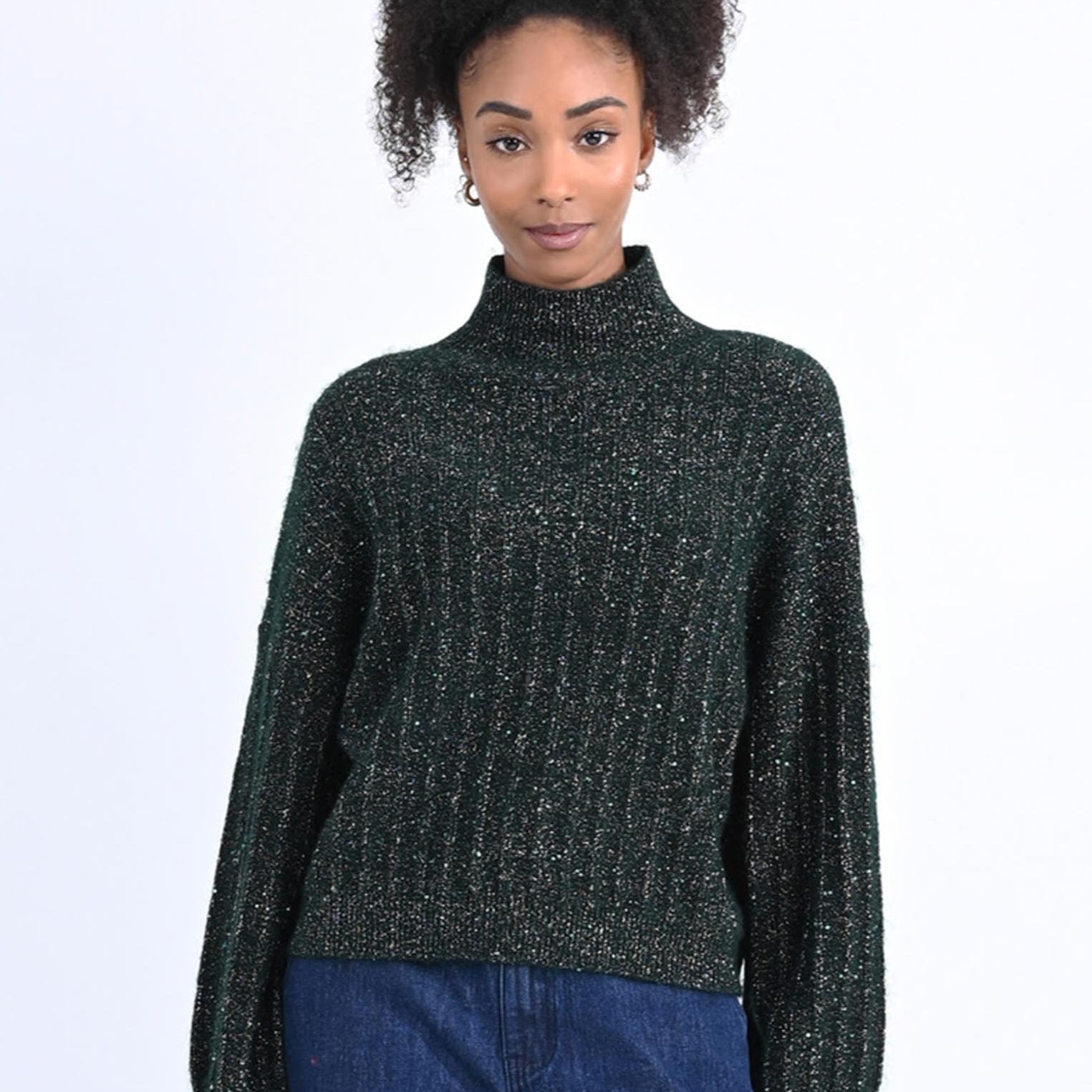 Maglia collo alto a coste larghe e pailettes MOLLY BRACKEN T1662BH