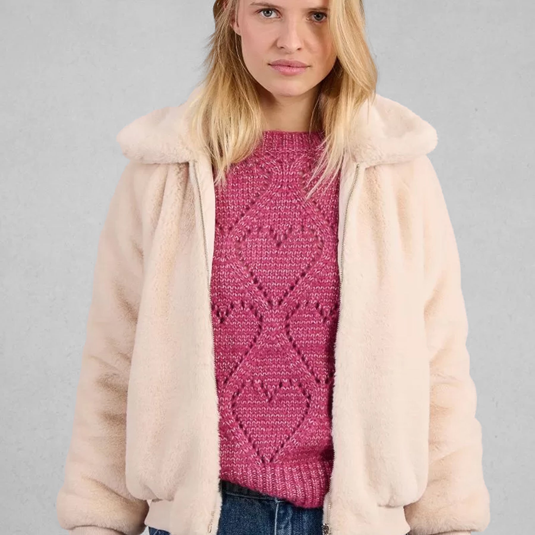 Bomber Donna Manica Lunga Pelliccia Ecologica MOLLY BRACKEN P1813ADH