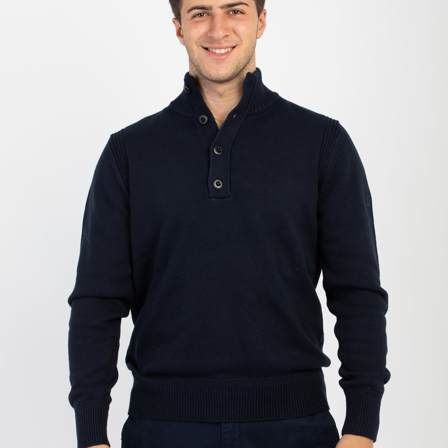 NAVIGARE Maglia Uomo Manica Lunga Lupetto Tre Bottoni Lana Cotone ART. NH1457