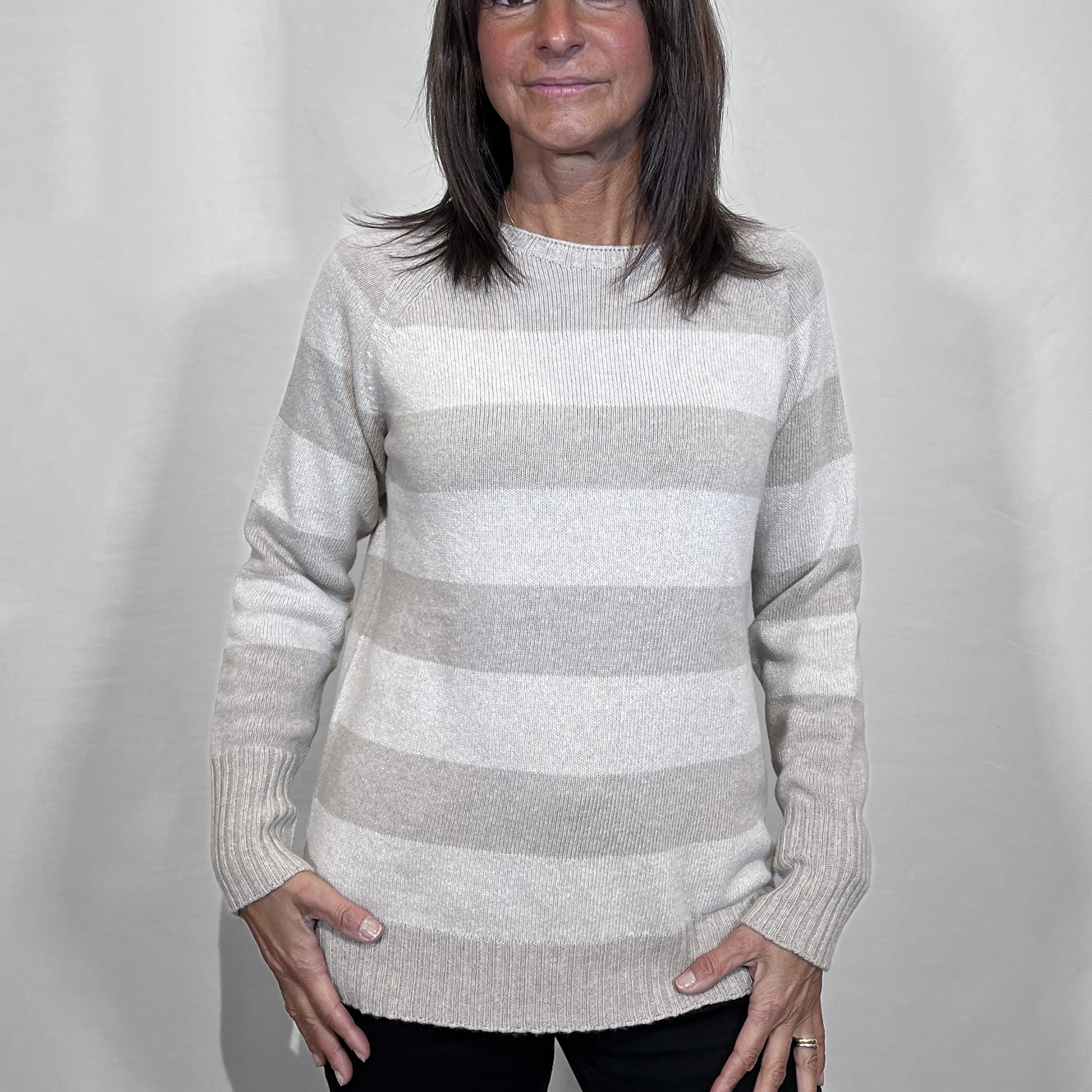 PREMODE Maglia donna manica lunga rigata lana cashmere e lurex ART. 345520