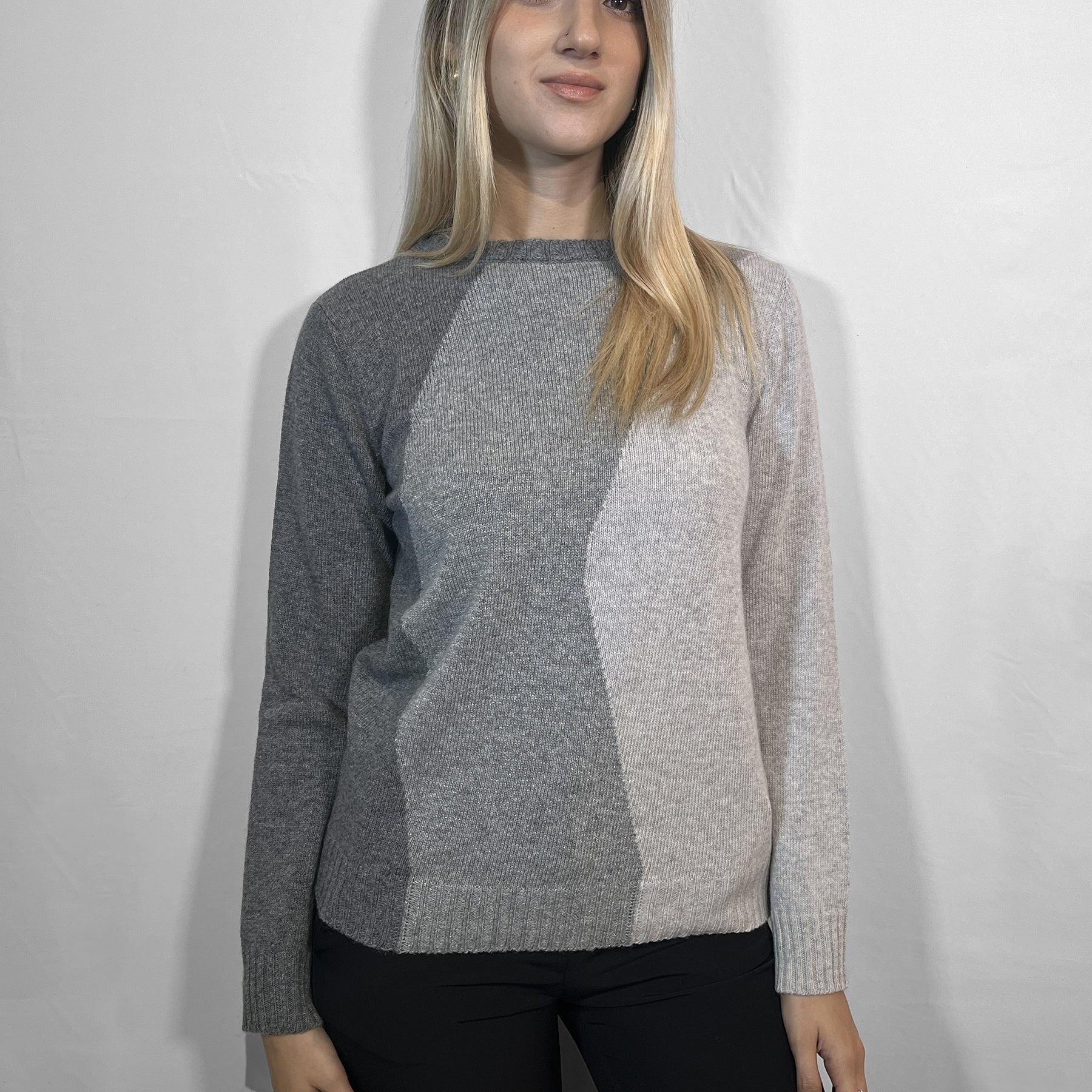 PREMODE Maglia Donna Manica Lunga Intarsio Lana e Cashmere ART. 345615