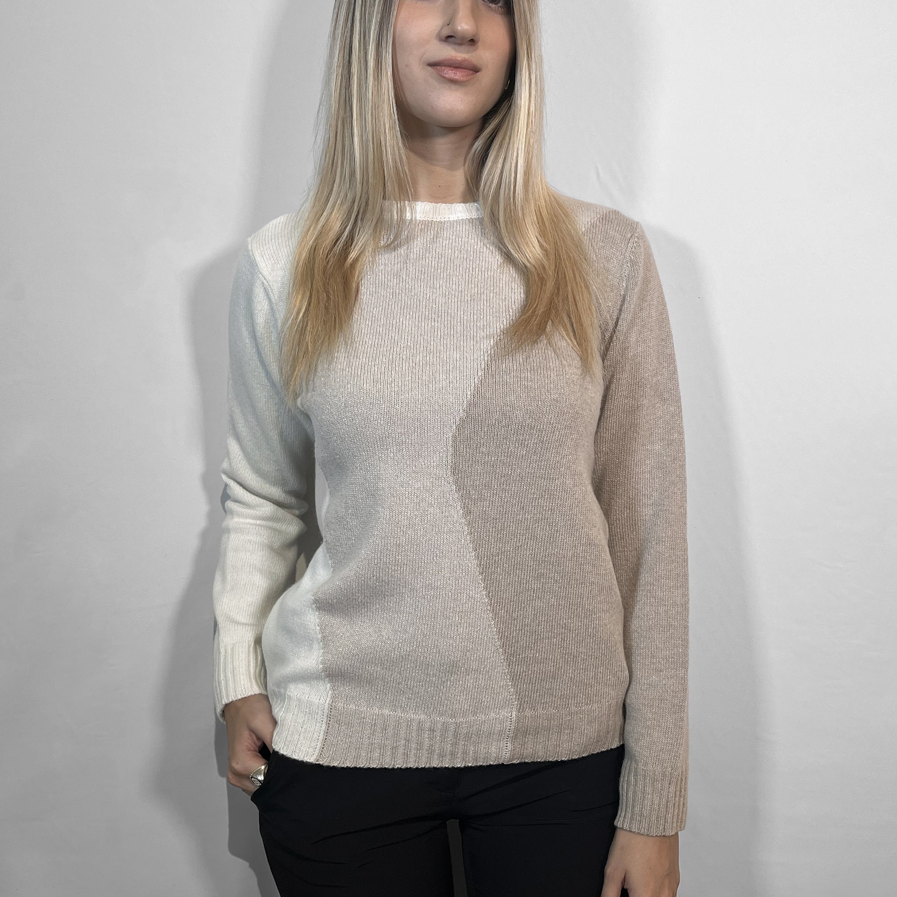 PREMODE Maglia Donna Manica Lunga Intarsio Lana e Cashmere ART. 345615