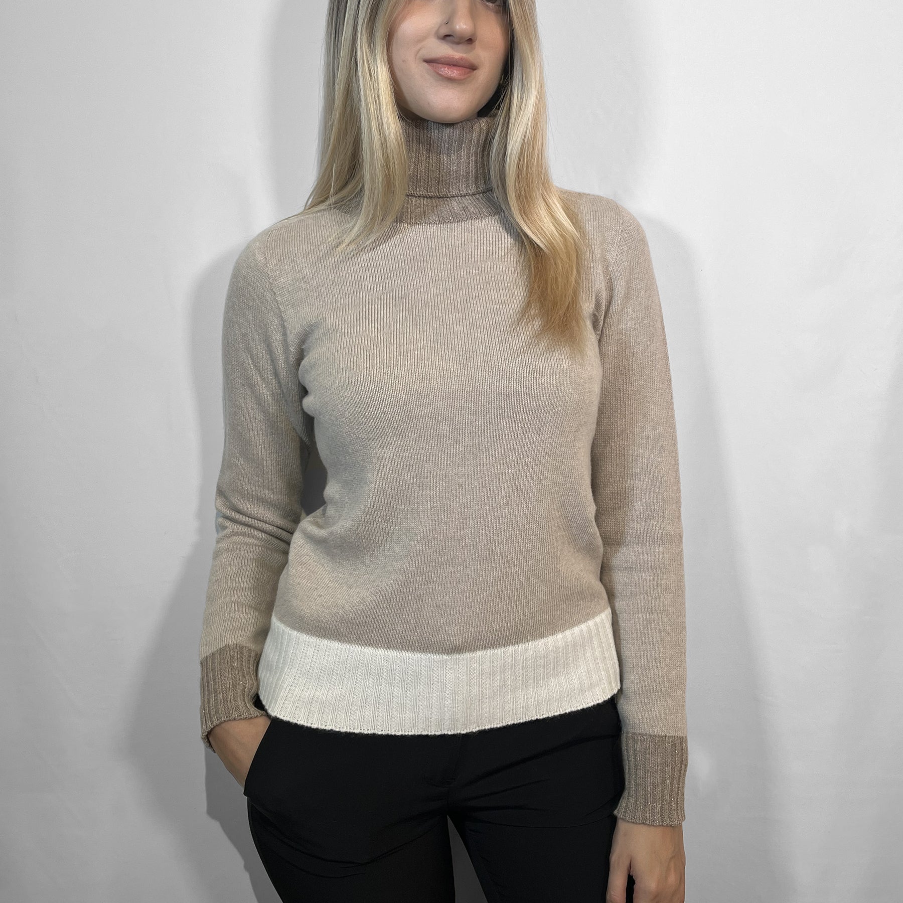 PREMODE Maglia Donna Manica Lunga Collo Alto Dolcevita Lana e Cashmere ART. 345691