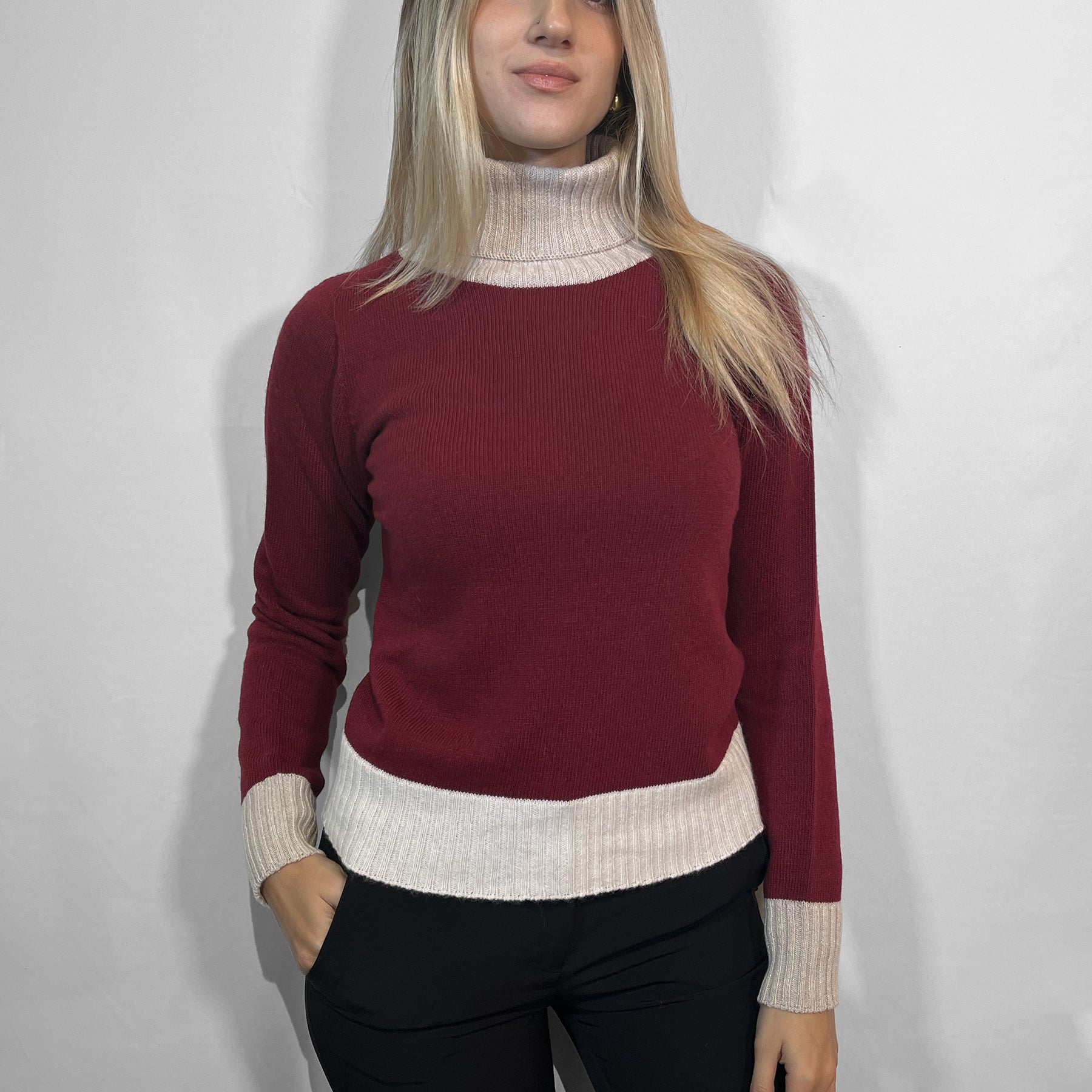 PREMODE Maglia Donna Manica Lunga Collo Alto Dolcevita Lana e Cashmere ART. 345691