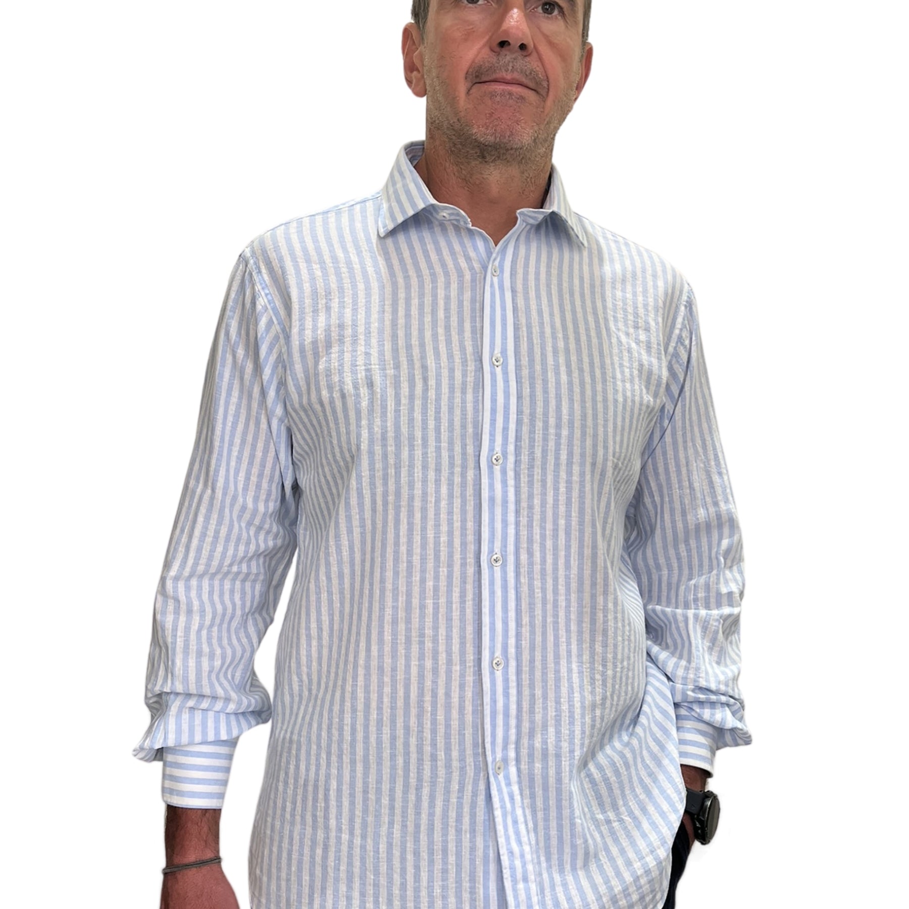 Camicia Uomo Manica Lunga Lino e Cotone Bastoncino INGRAM 5T087-217-REG-C