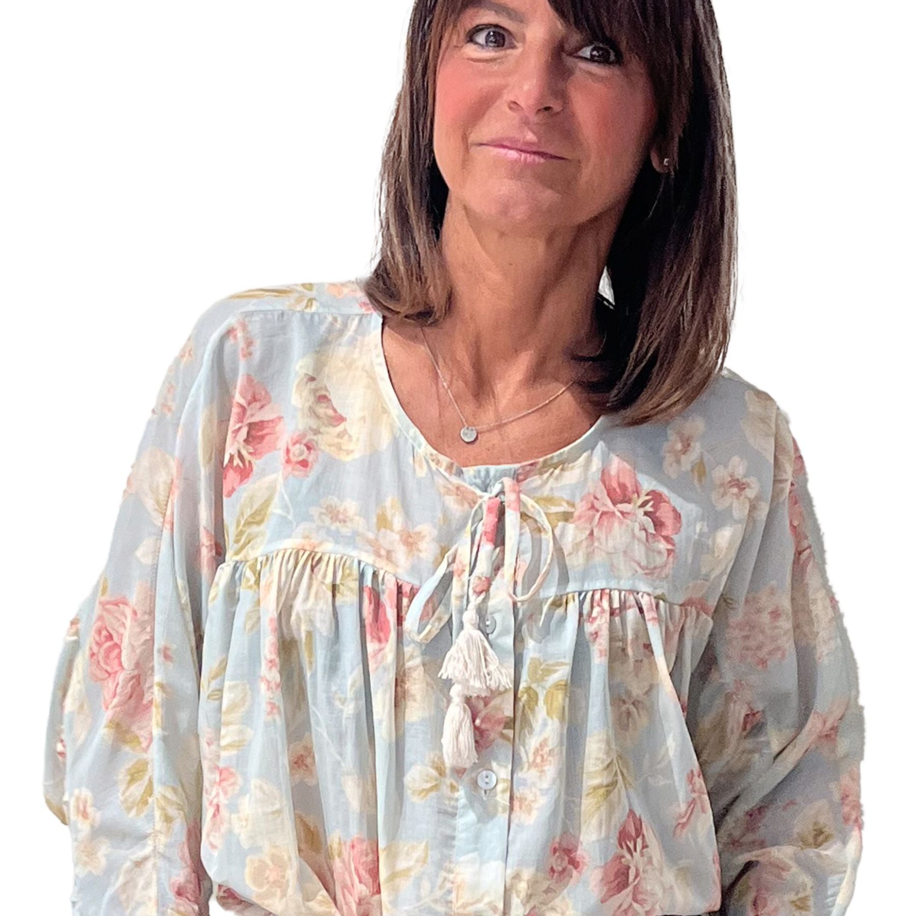 Blusa Donna Manica Lunga Fantasia Fiori 100% Cotone VICOLO TD2297
